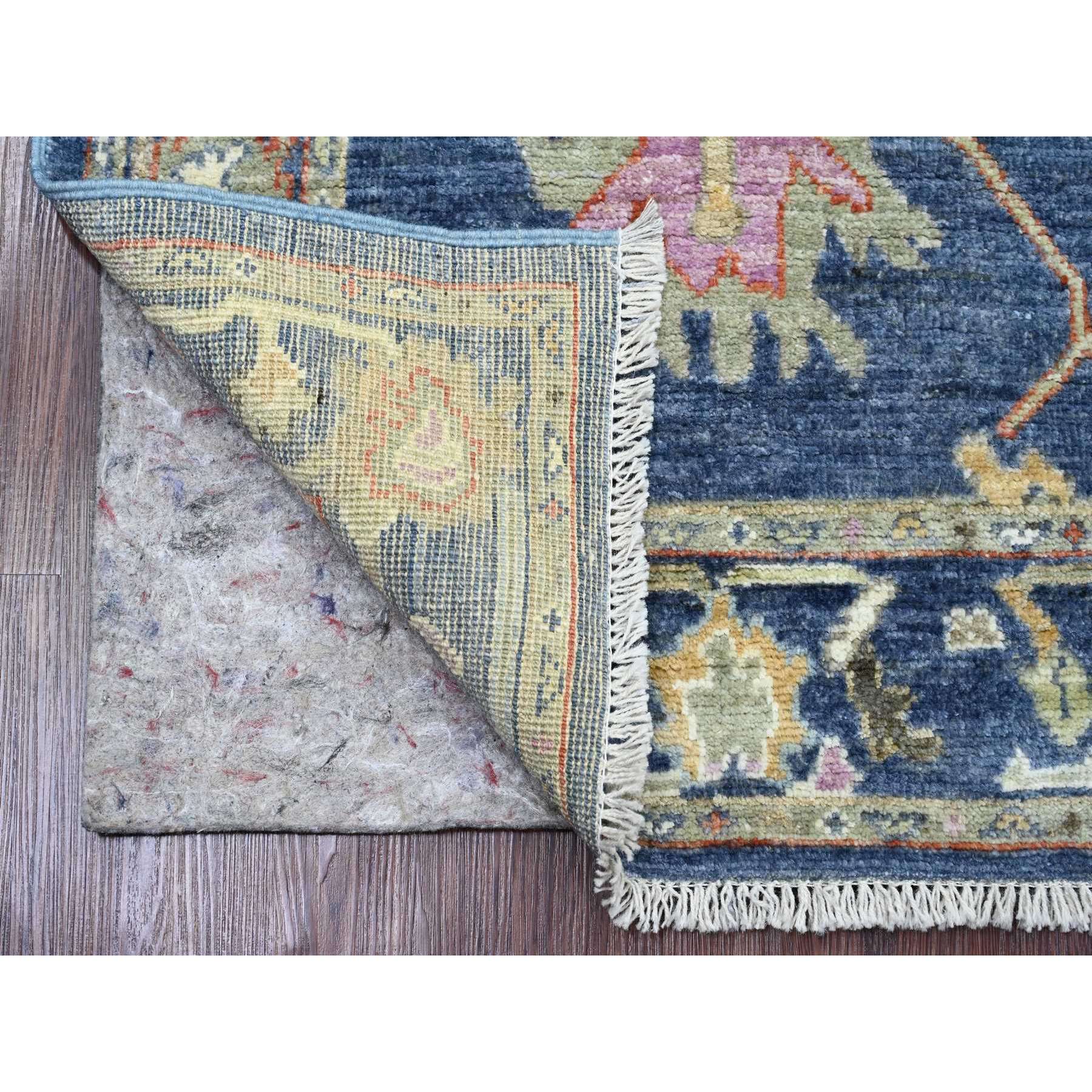 2'9"x8'6" Bayern Blue, Afghan Angora Oushak with Floral Pattern, Veggie Dyes, Hand Knotted, 100% Wool, Runner, Oriental Rug HR20662 - Image 2