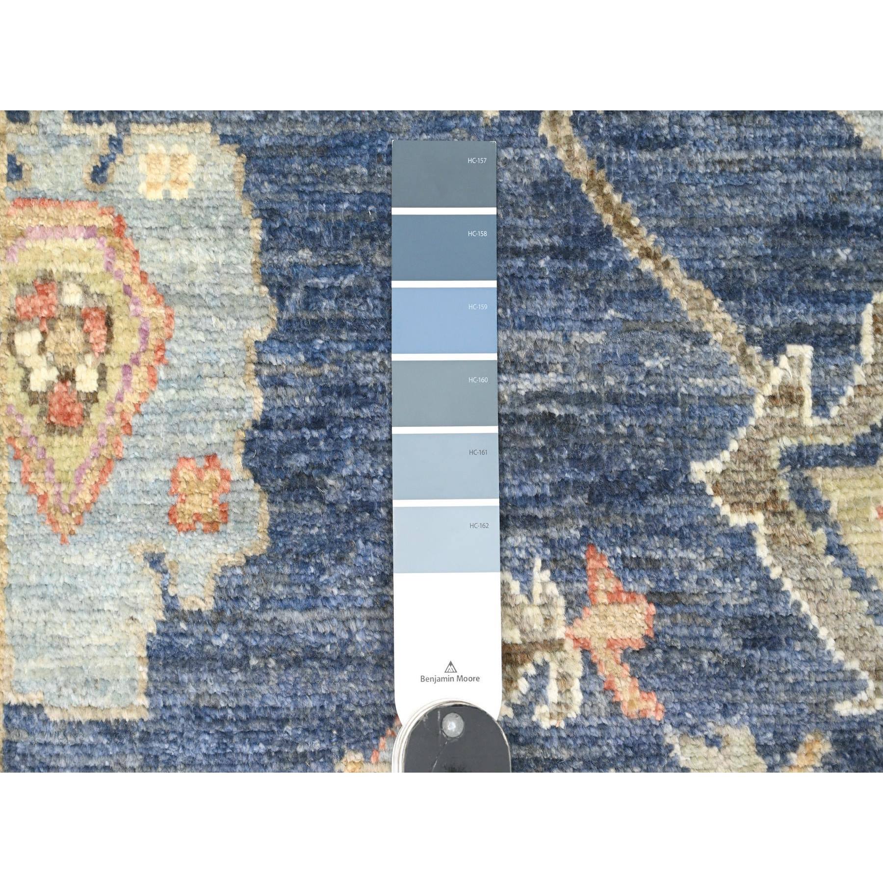 2'9"x8'6" Bayern Blue, Afghan Angora Oushak with Floral Pattern, Veggie Dyes, Hand Knotted, 100% Wool, Runner, Oriental Rug HR20662 - Image 3