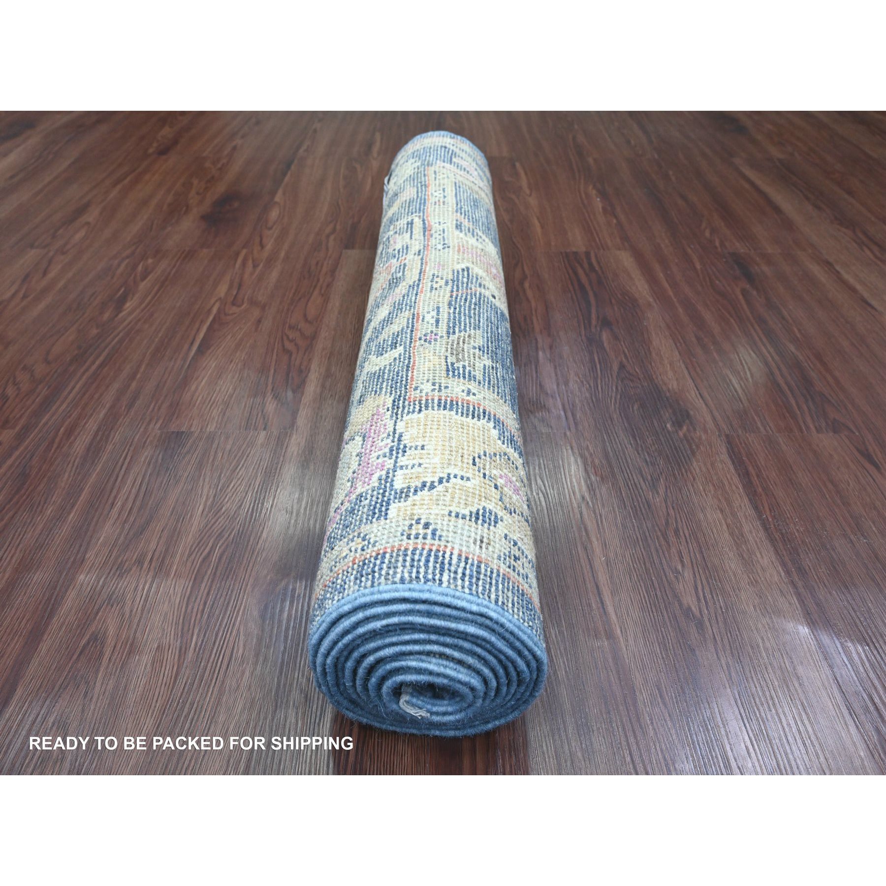 2'9"x8'6" Bayern Blue, Afghan Angora Oushak with Floral Pattern, Veggie Dyes, Hand Knotted, 100% Wool, Runner, Oriental Rug HR20662 - Image 4