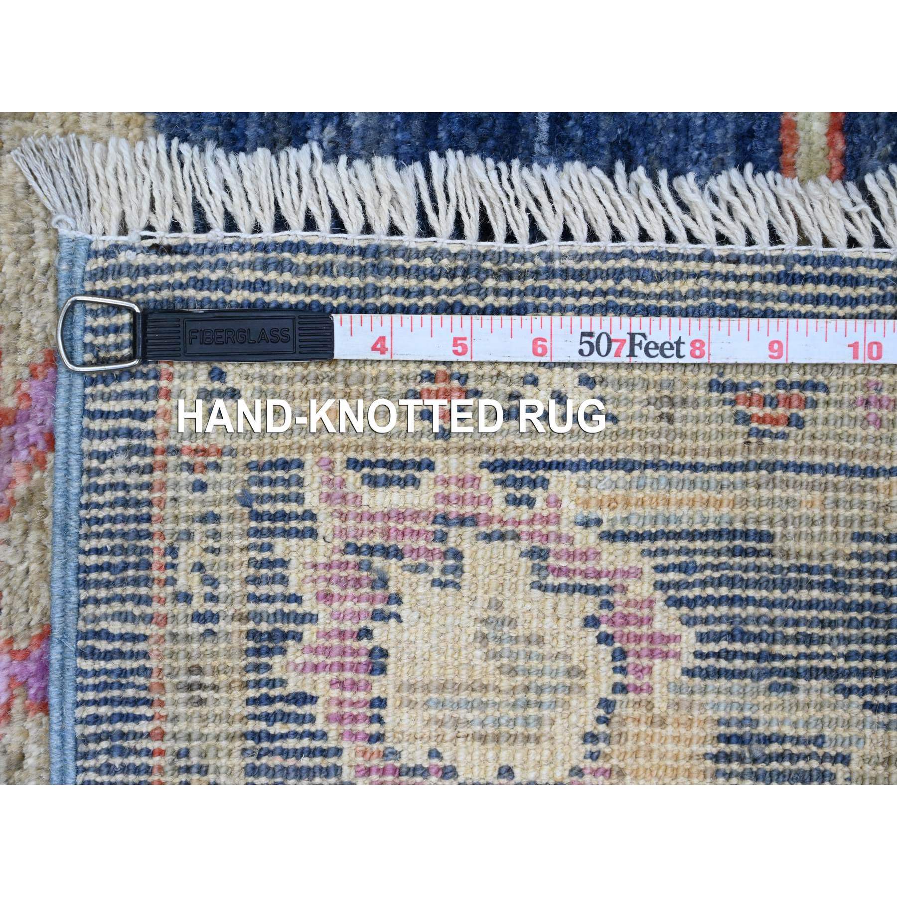 2'9"x8'6" Bayern Blue, Afghan Angora Oushak with Floral Pattern, Veggie Dyes, Hand Knotted, 100% Wool, Runner, Oriental Rug HR20662 - Image 6