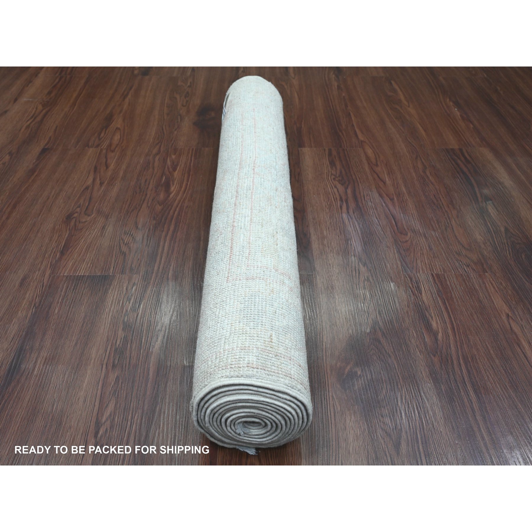 2'10"x9'7" Daisy White, Afghan Angora Oushak with All Over Pattern, Hand Knotted, Natural Dyes, 100% Wool, Runner, Oriental Rug HR20665 - Image 4