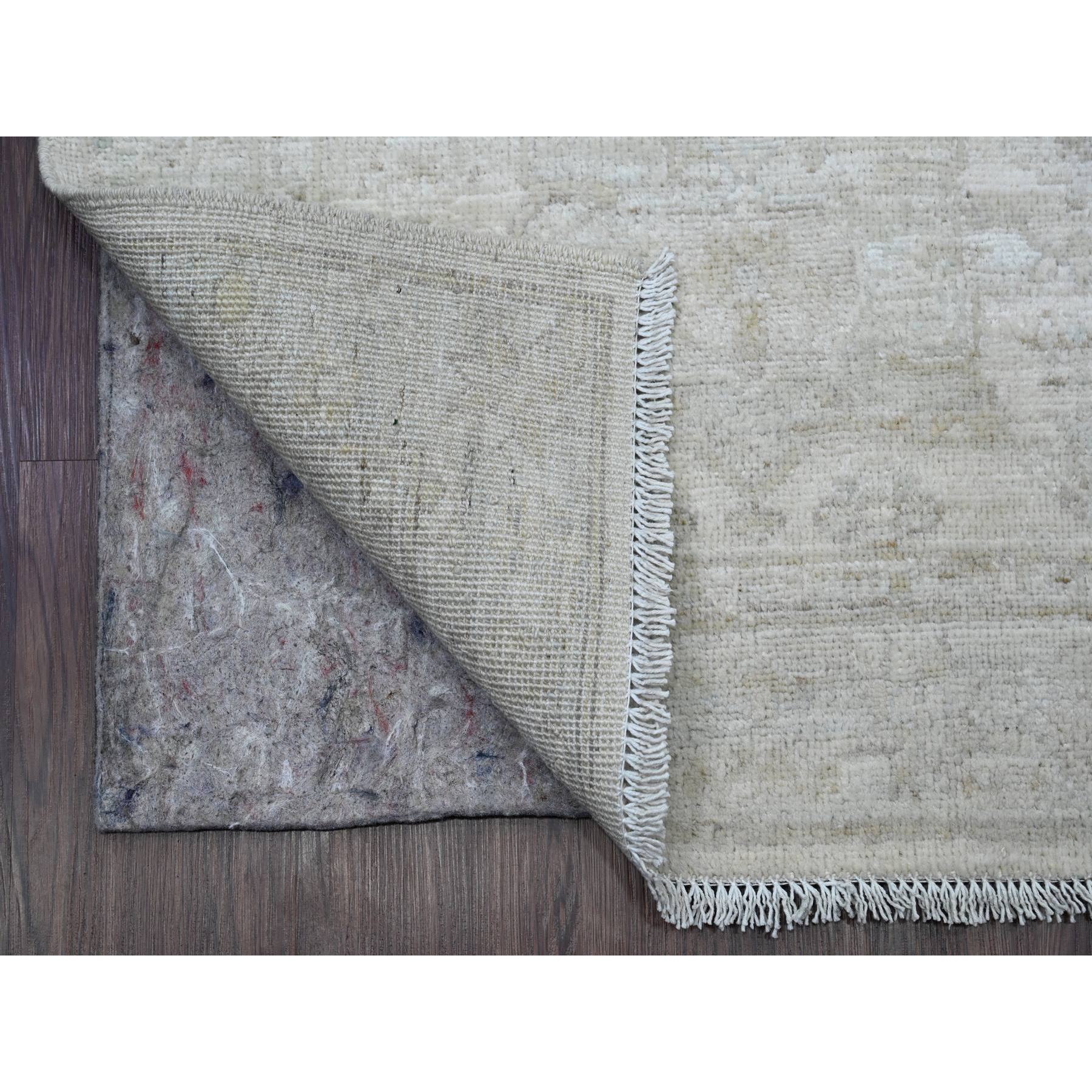 2'8"x16' Bone White, Washed Out Peshawar with Geometric Leaf Design, Hand Knotted, Natural Dyes, 100% Wool, XL Runner, Oriental Rug HR20682 - Image 2