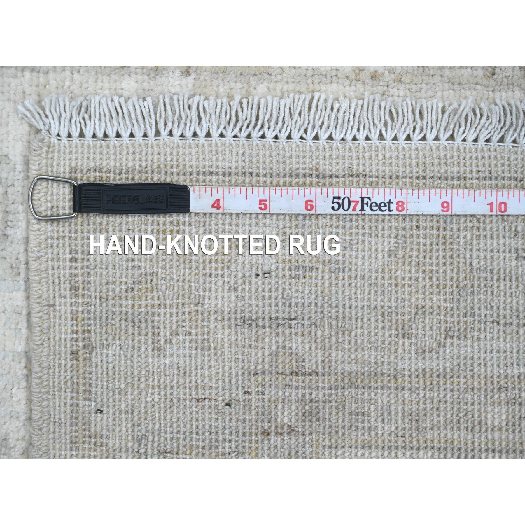 2'8"x16' Bone White, Washed Out Peshawar with Geometric Leaf Design, Hand Knotted, Natural Dyes, 100% Wool, XL Runner, Oriental Rug HR20682 - Image 6