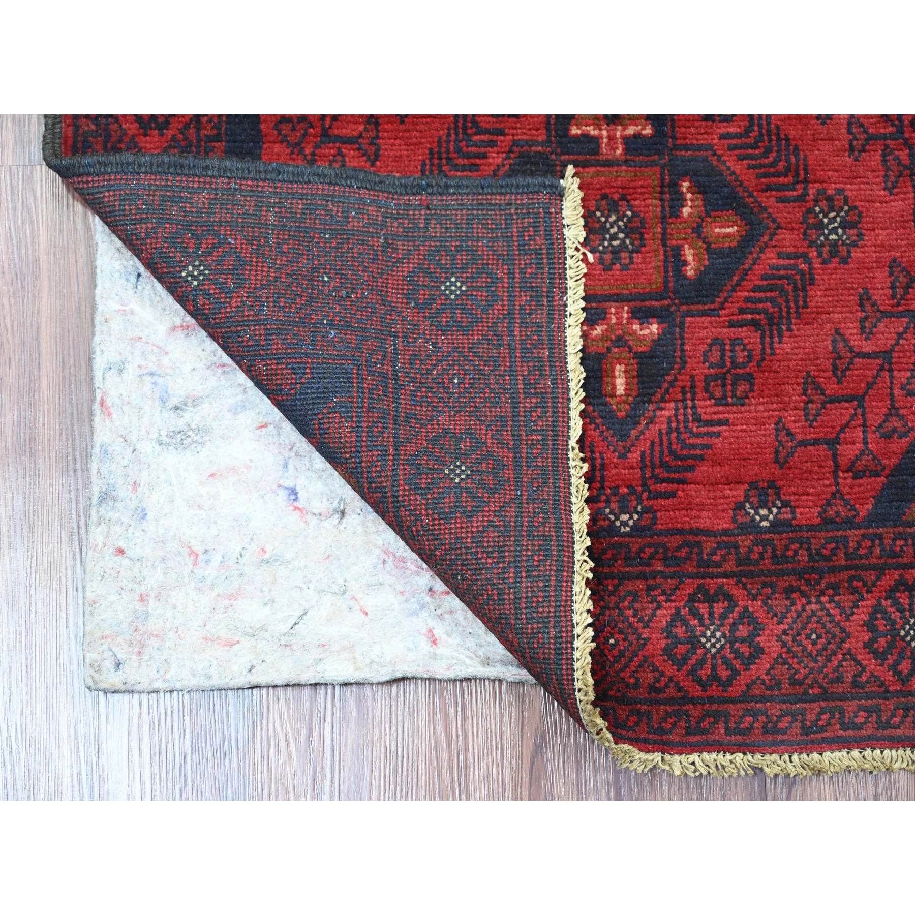 2'7"x9'10" Crimson Red, Hand Knotted, Afghan Andkhoy with Geometric Design, Soft and Velvety Wool, Runner, Oriental Rug HR20705 - Image 2