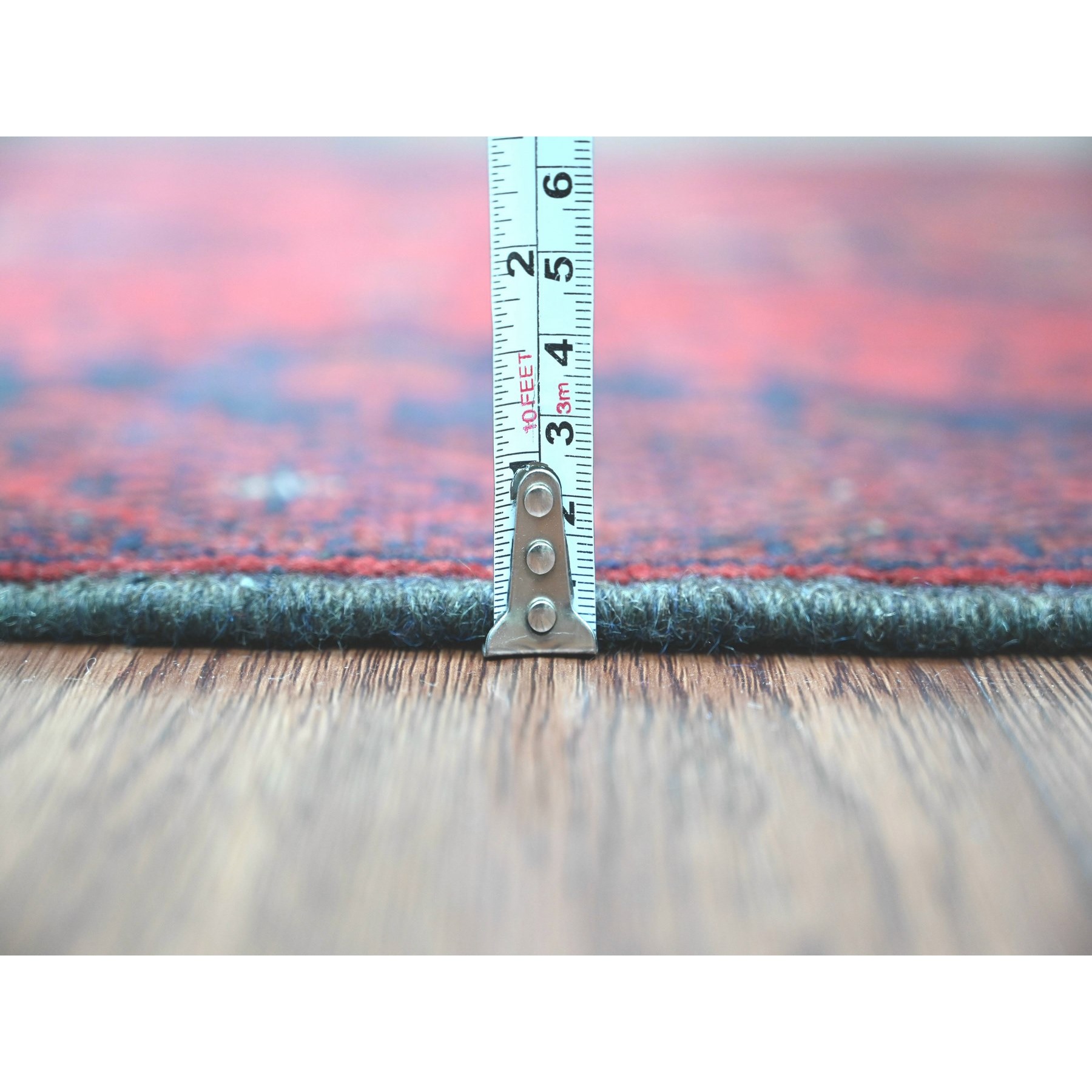 2'7"x9'10" Crimson Red, Hand Knotted, Afghan Andkhoy with Geometric Design, Soft and Velvety Wool, Runner, Oriental Rug HR20705 - Image 5