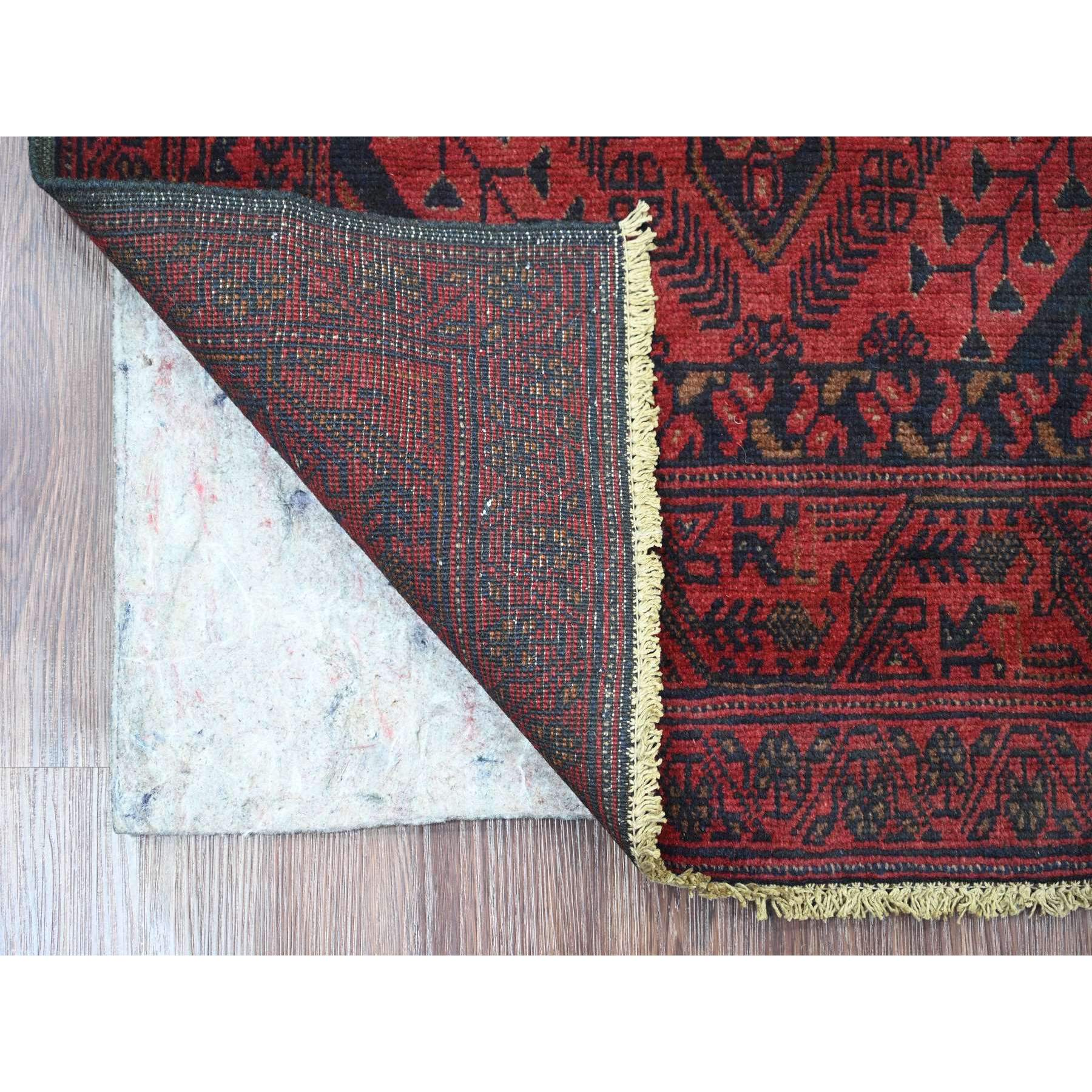 2'8"x6'6" Currant Red, Hand Knotted, Afghan Andkhoy with Geometric Design, Soft 100% Wool, Runner, Oriental Rug HR20711 - Image 2