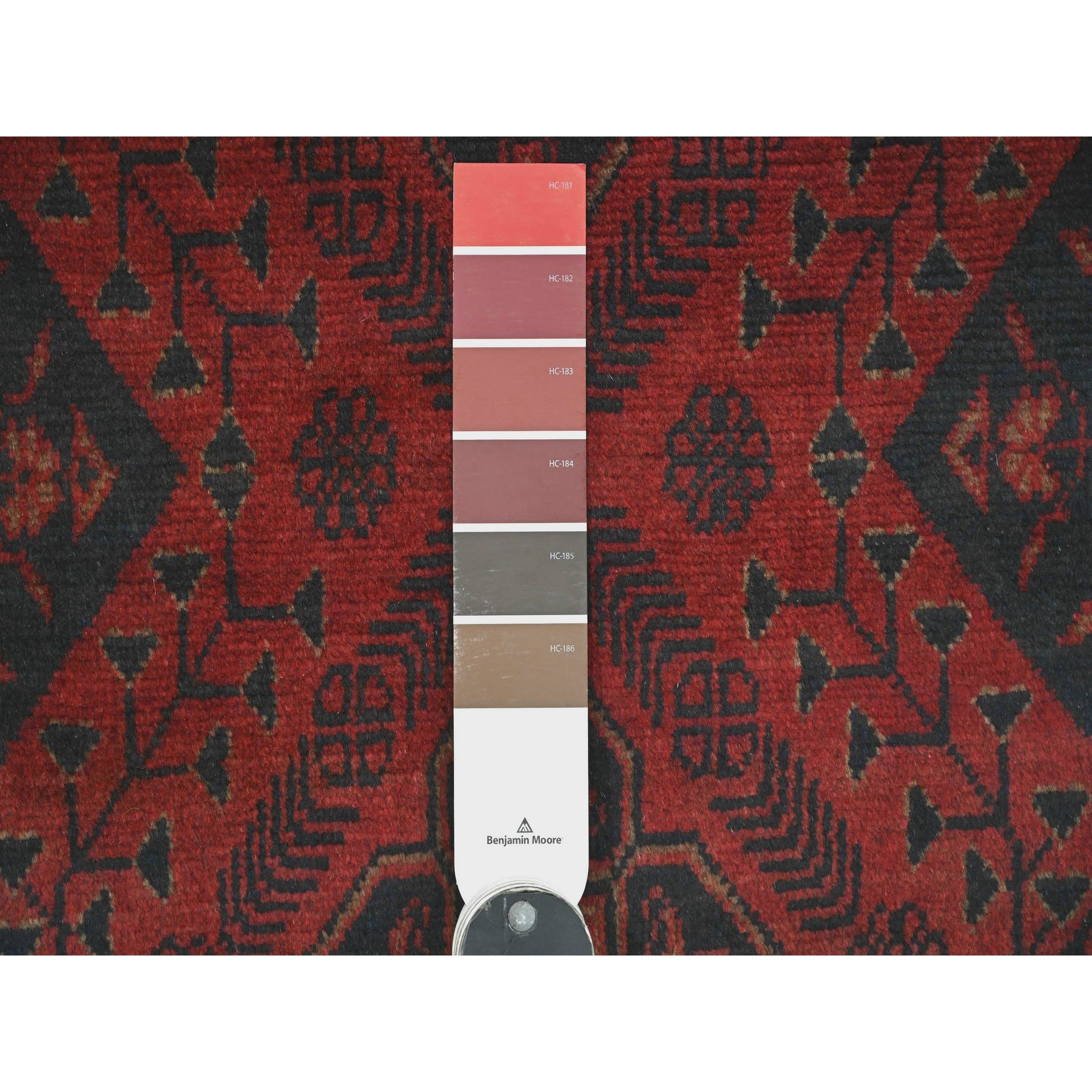 2'8"x6'6" Currant Red, Hand Knotted, Afghan Andkhoy with Geometric Design, Soft 100% Wool, Runner, Oriental Rug HR20711 - Image 3