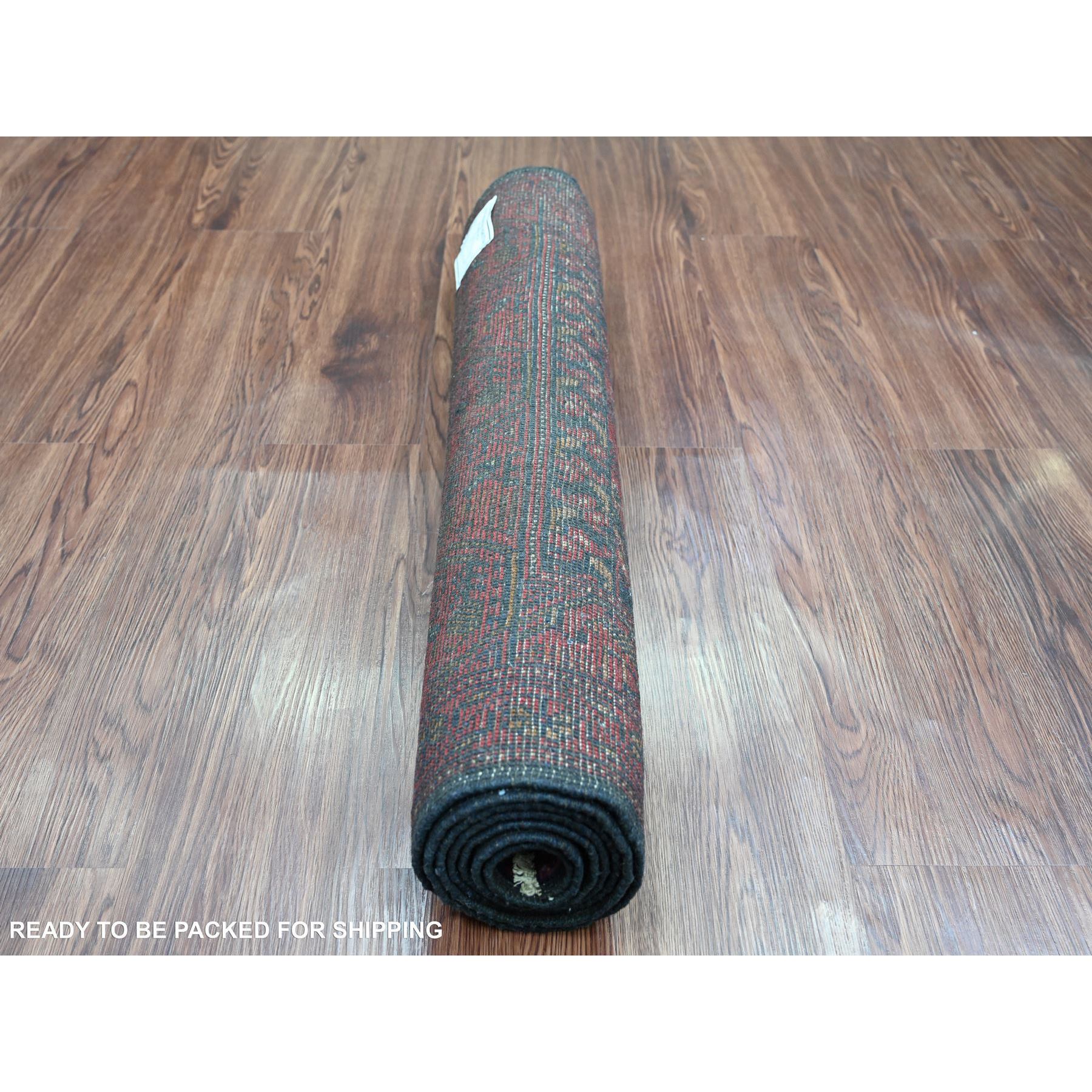 2'8"x6'6" Currant Red, Hand Knotted, Afghan Andkhoy with Geometric Design, Soft 100% Wool, Runner, Oriental Rug HR20711 - Image 4