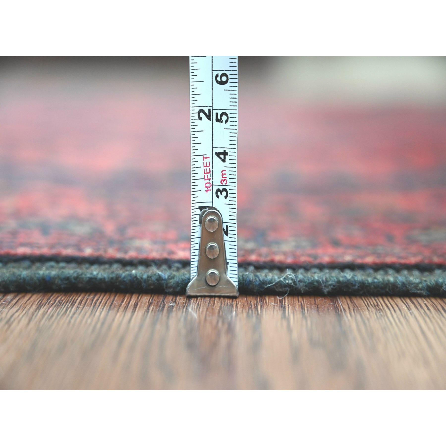 2'8"x6'6" Currant Red, Hand Knotted, Afghan Andkhoy with Geometric Design, Soft 100% Wool, Runner, Oriental Rug HR20711 - Image 5