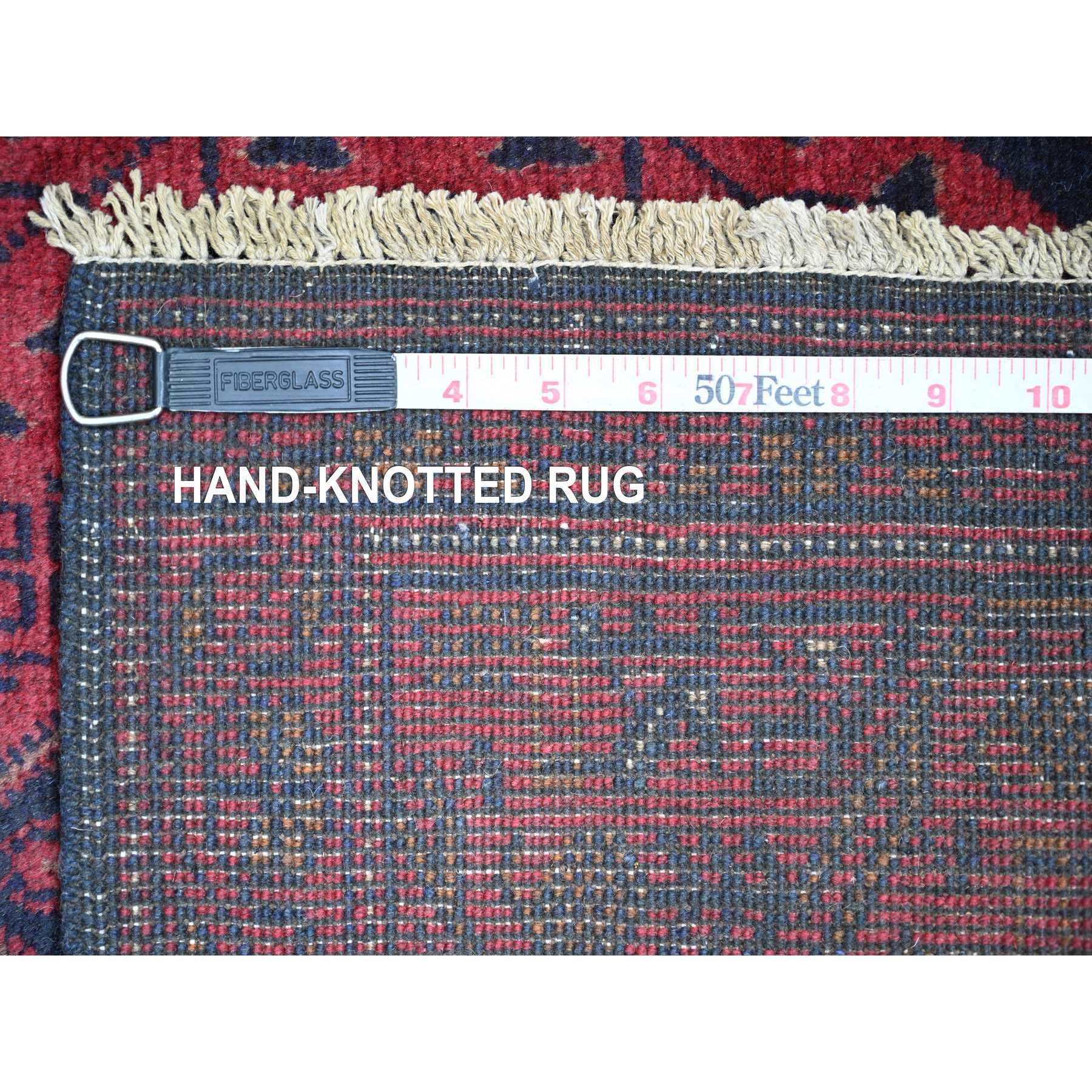 2'8"x6'6" Currant Red, Hand Knotted, Afghan Andkhoy with Geometric Design, Soft 100% Wool, Runner, Oriental Rug HR20711 - Image 6