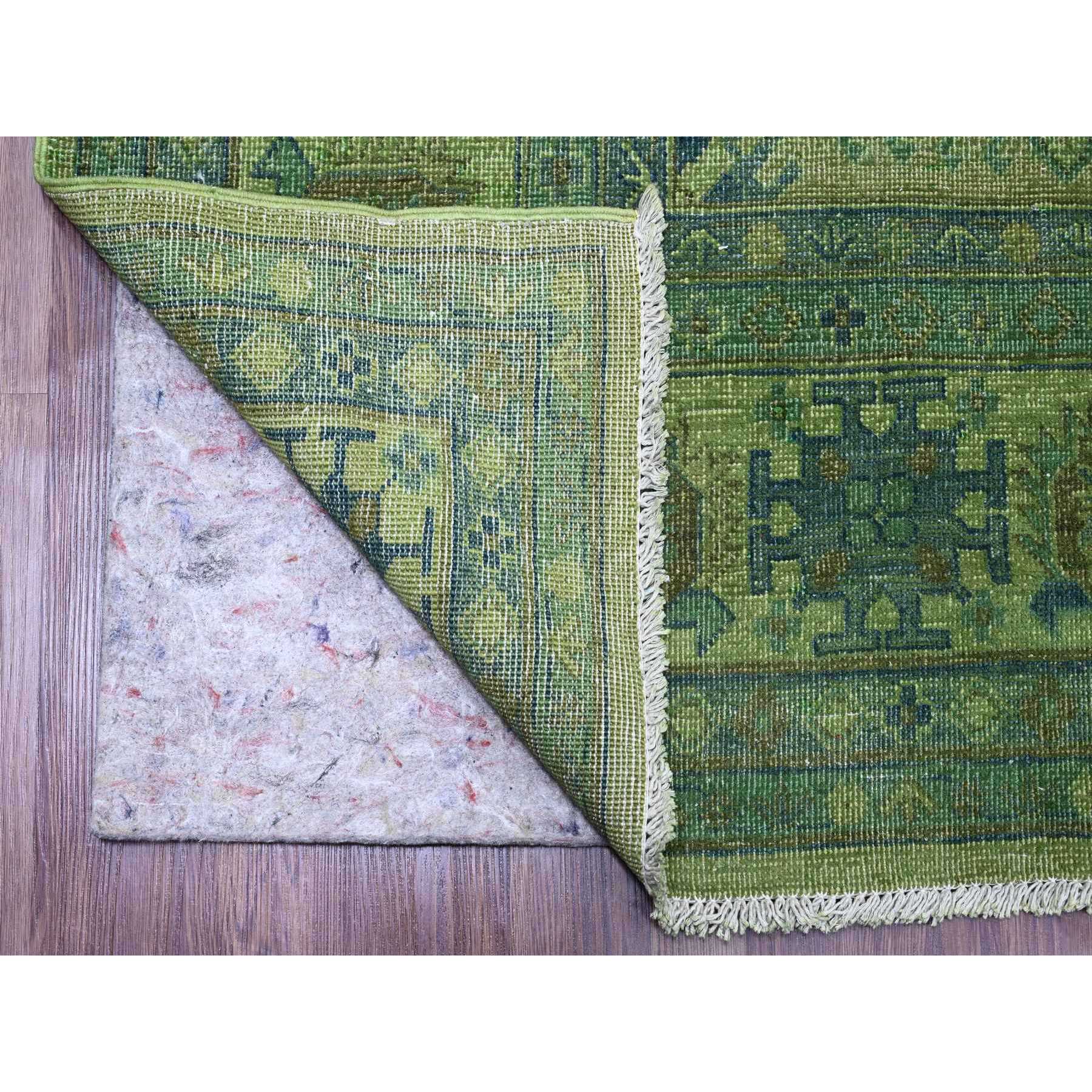 8'x9'7" Olive Green, Overdyed Kazak with Geometric Elements Pattern, Pure Wool, Hand Knotted, Oriental Rug HR20735 - Image 4