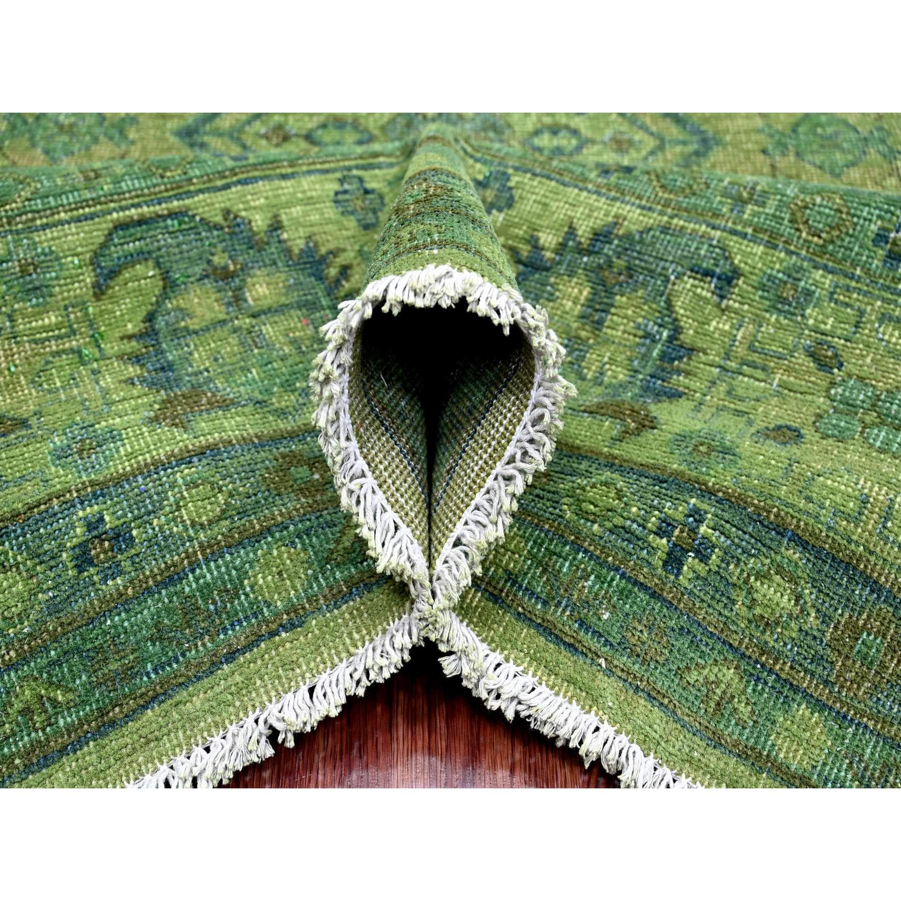 8'x9'7" Olive Green, Overdyed Kazak with Geometric Elements Pattern, Pure Wool, Hand Knotted, Oriental Rug HR20735 - Image 5