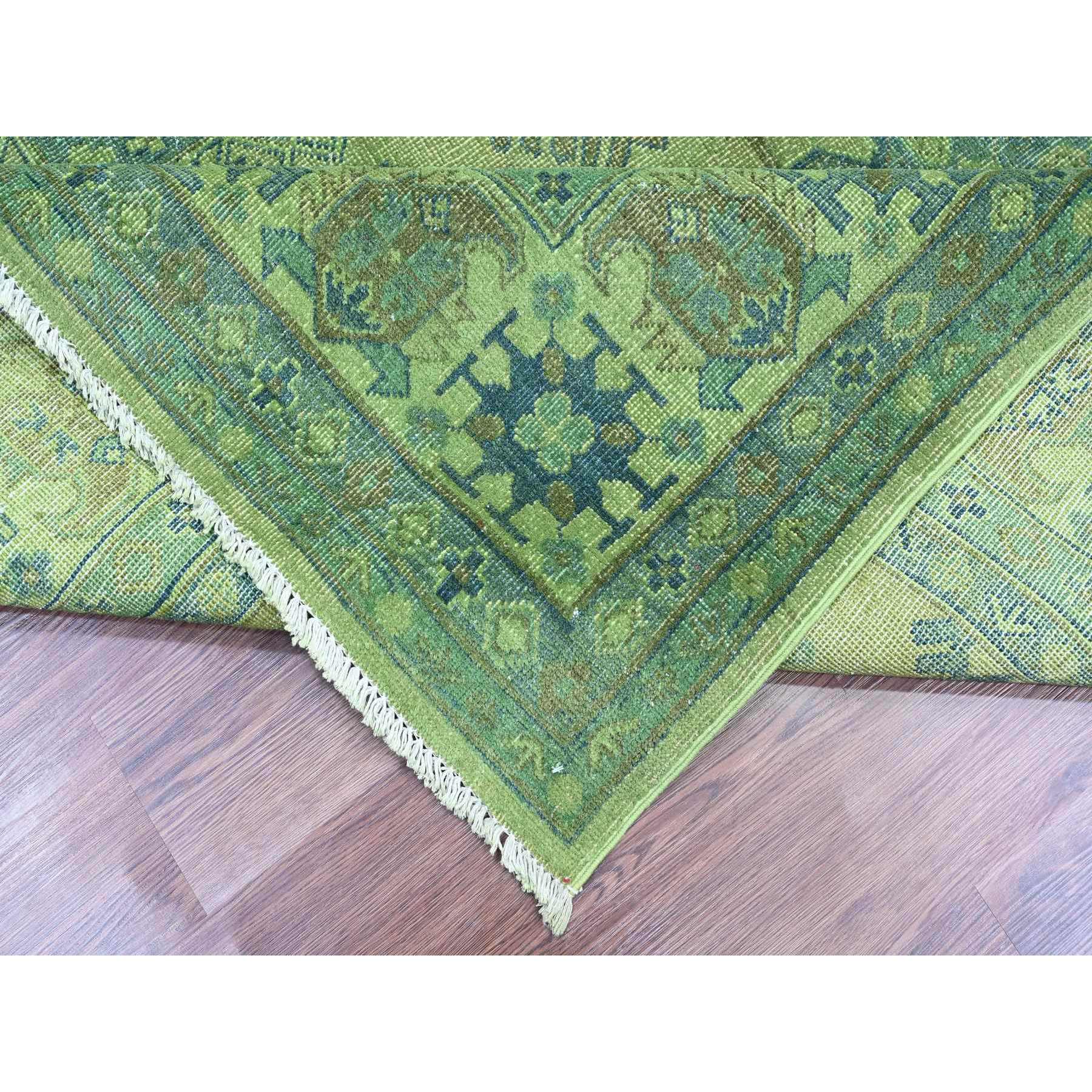 8'x9'7" Olive Green, Overdyed Kazak with Geometric Elements Pattern, Pure Wool, Hand Knotted, Oriental Rug HR20735 - Image 6
