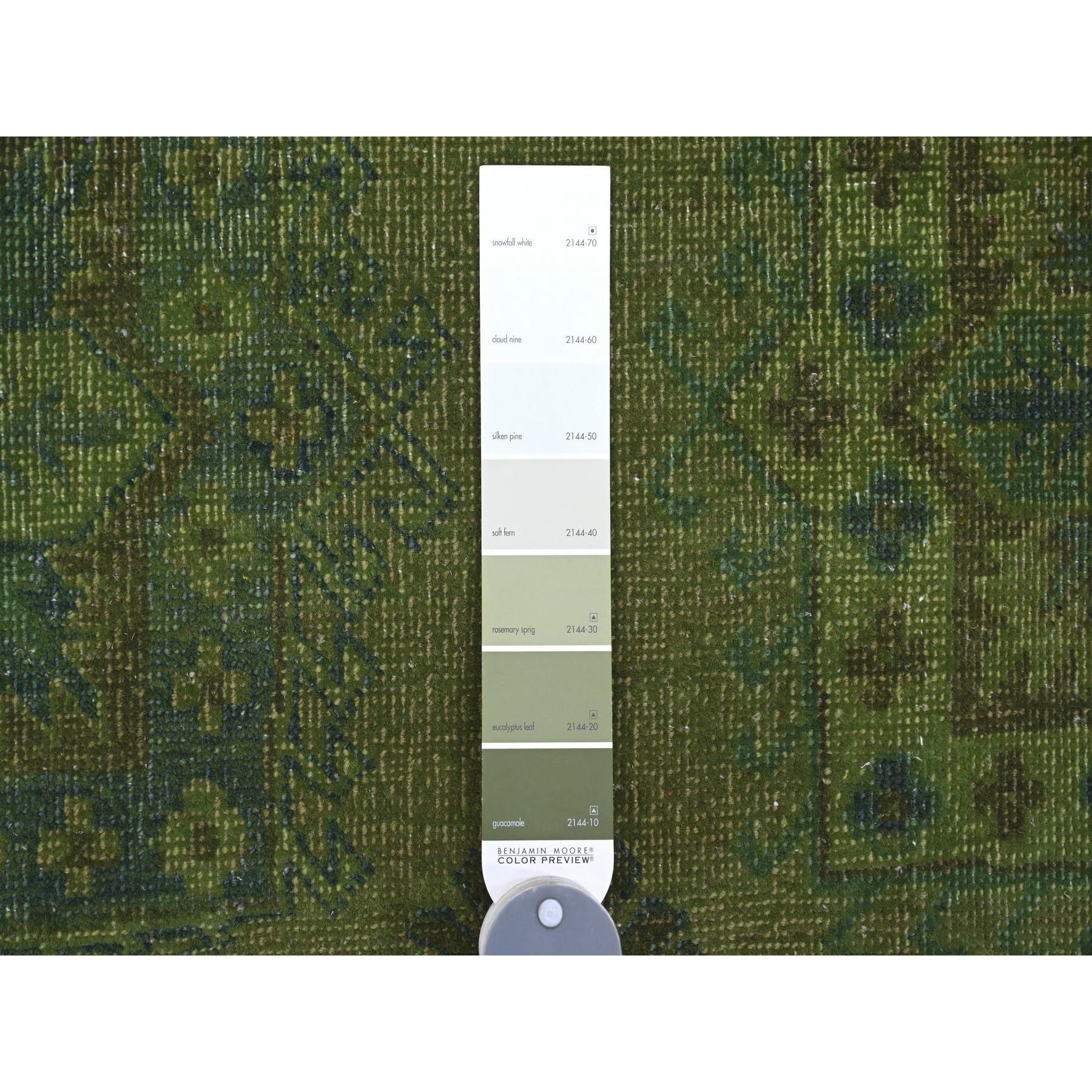 8'x9'7" Olive Green, Overdyed Kazak with Geometric Elements Pattern, Pure Wool, Hand Knotted, Oriental Rug HR20735 - Image 7
