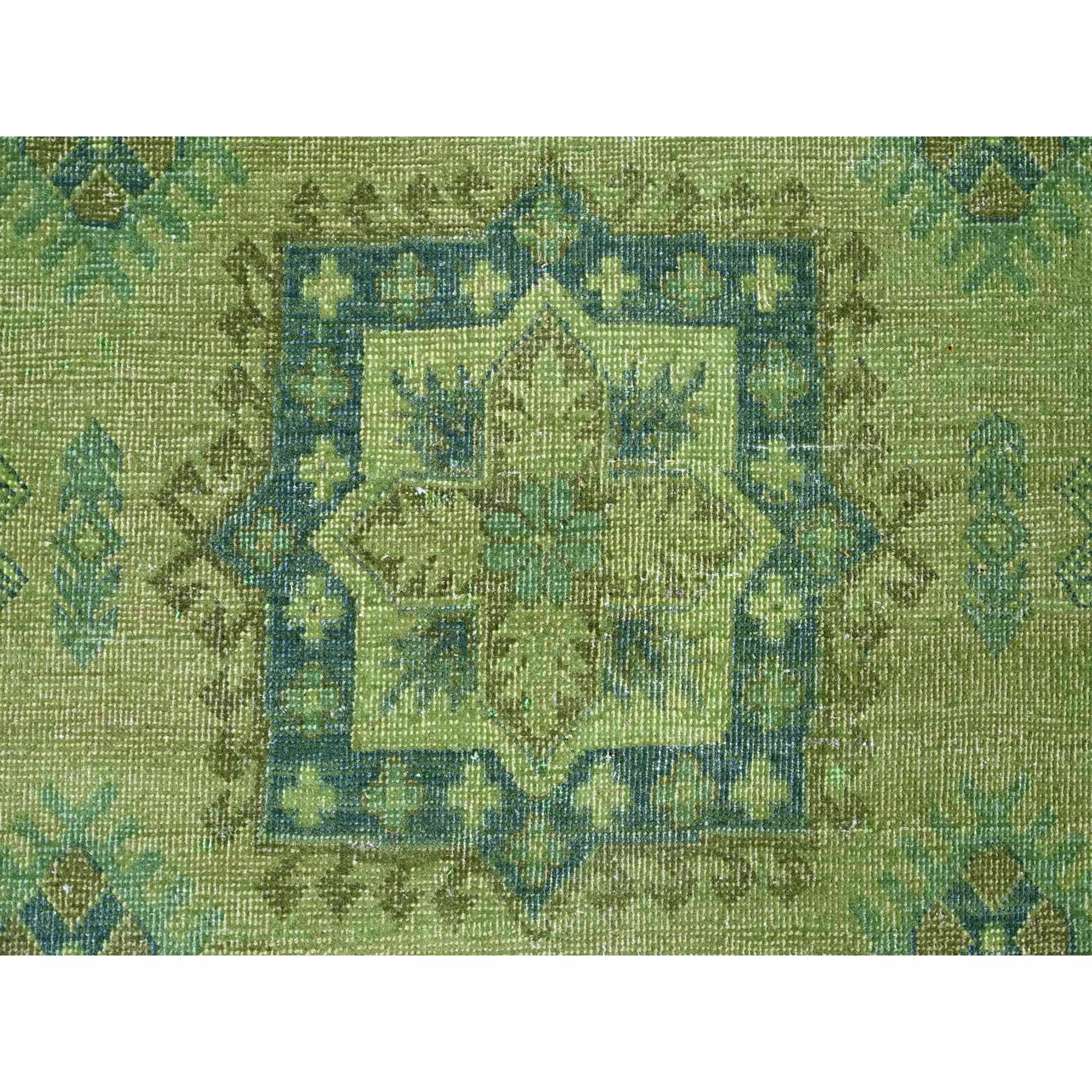 8'x9'7" Olive Green, Overdyed Kazak with Geometric Elements Pattern, Pure Wool, Hand Knotted, Oriental Rug HR20735 - Image 8