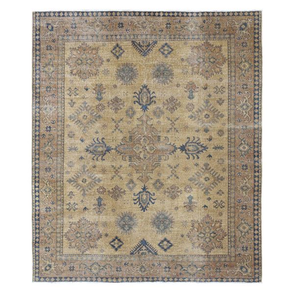8'x9'1" Tawny Brown, Overdyed Kazak with All Over Geometric Pattern, Hand Knotted, 100% Wool, Squarish, Oriental Rug HR20736