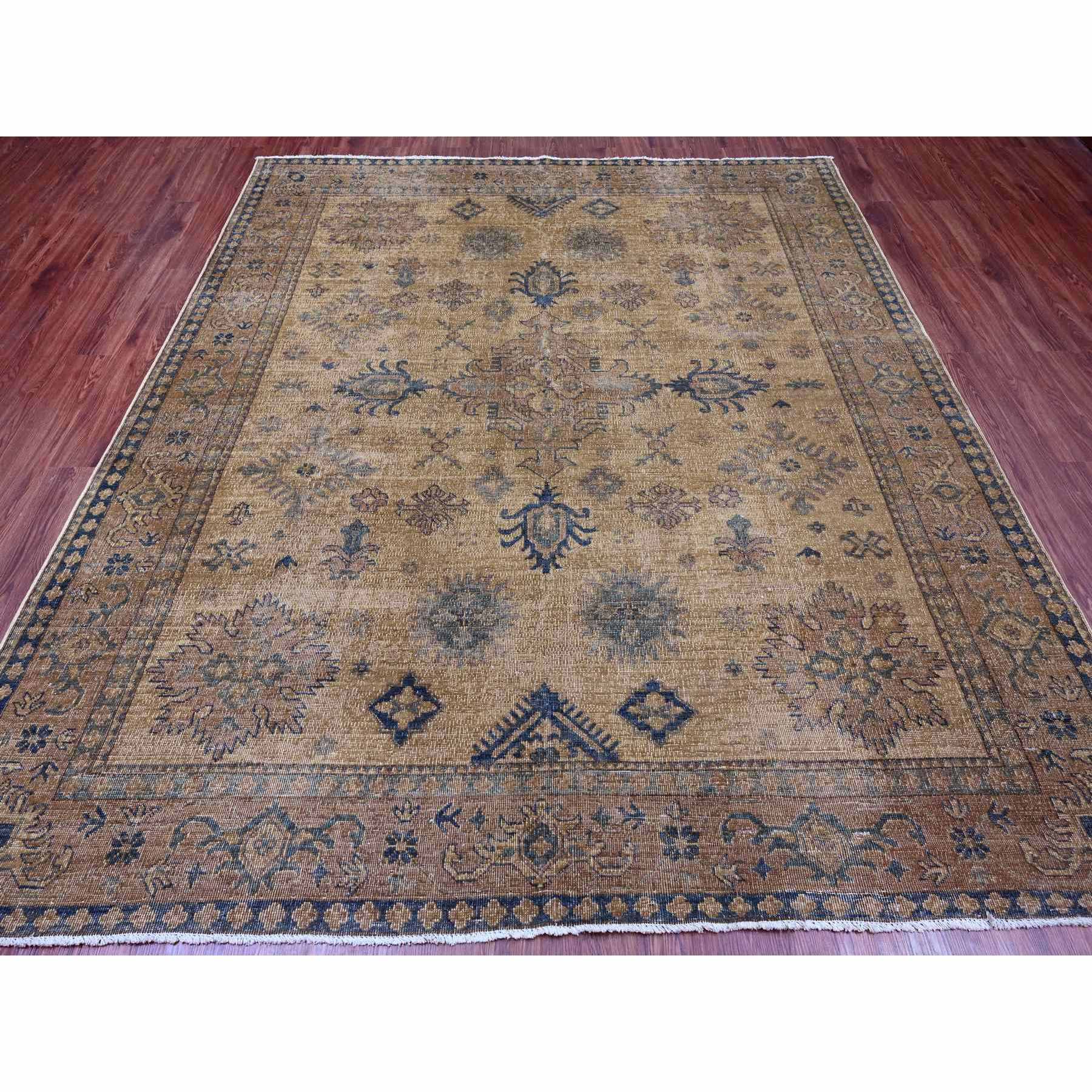 8'x9'1" Tawny Brown, Overdyed Kazak with All Over Geometric Pattern, Hand Knotted, 100% Wool, Squarish, Oriental Rug HR20736 - Image 2