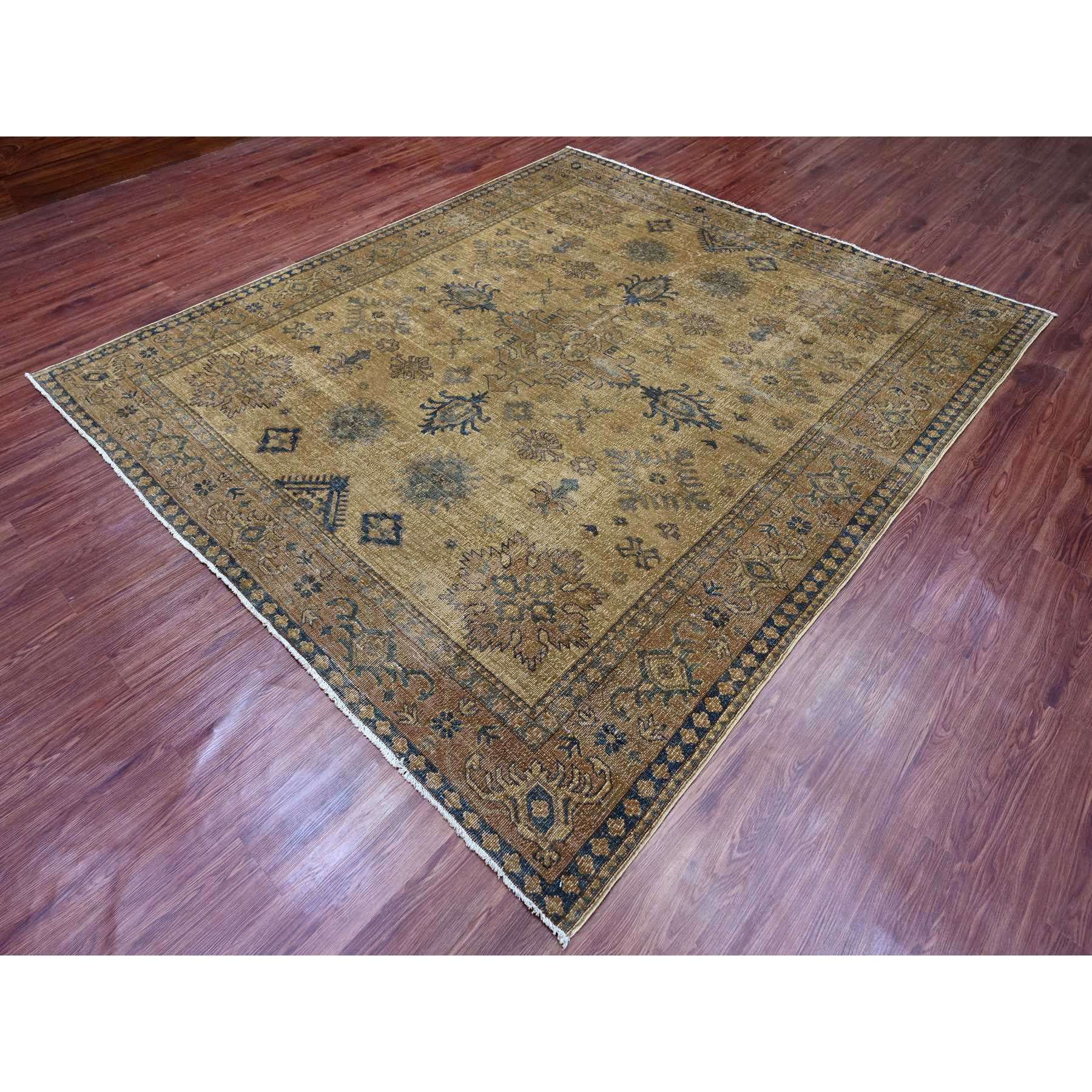 8'x9'1" Tawny Brown, Overdyed Kazak with All Over Geometric Pattern, Hand Knotted, 100% Wool, Squarish, Oriental Rug HR20736 - Image 3