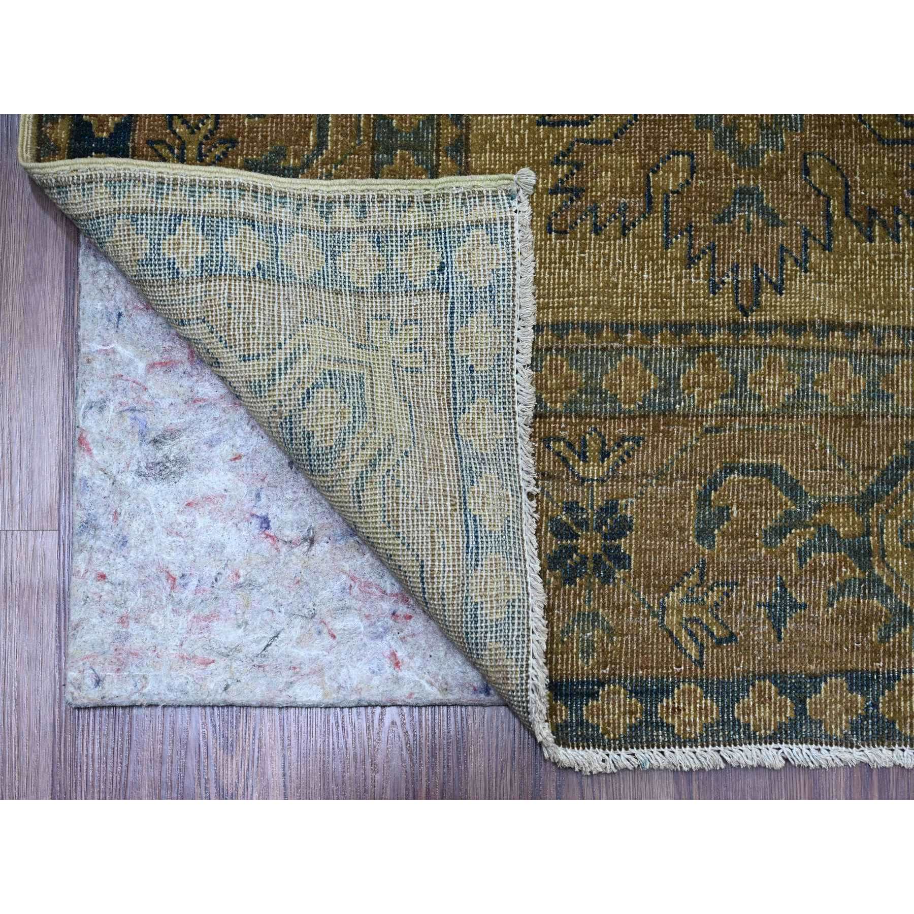 8'x9'1" Tawny Brown, Overdyed Kazak with All Over Geometric Pattern, Hand Knotted, 100% Wool, Squarish, Oriental Rug HR20736 - Image 4