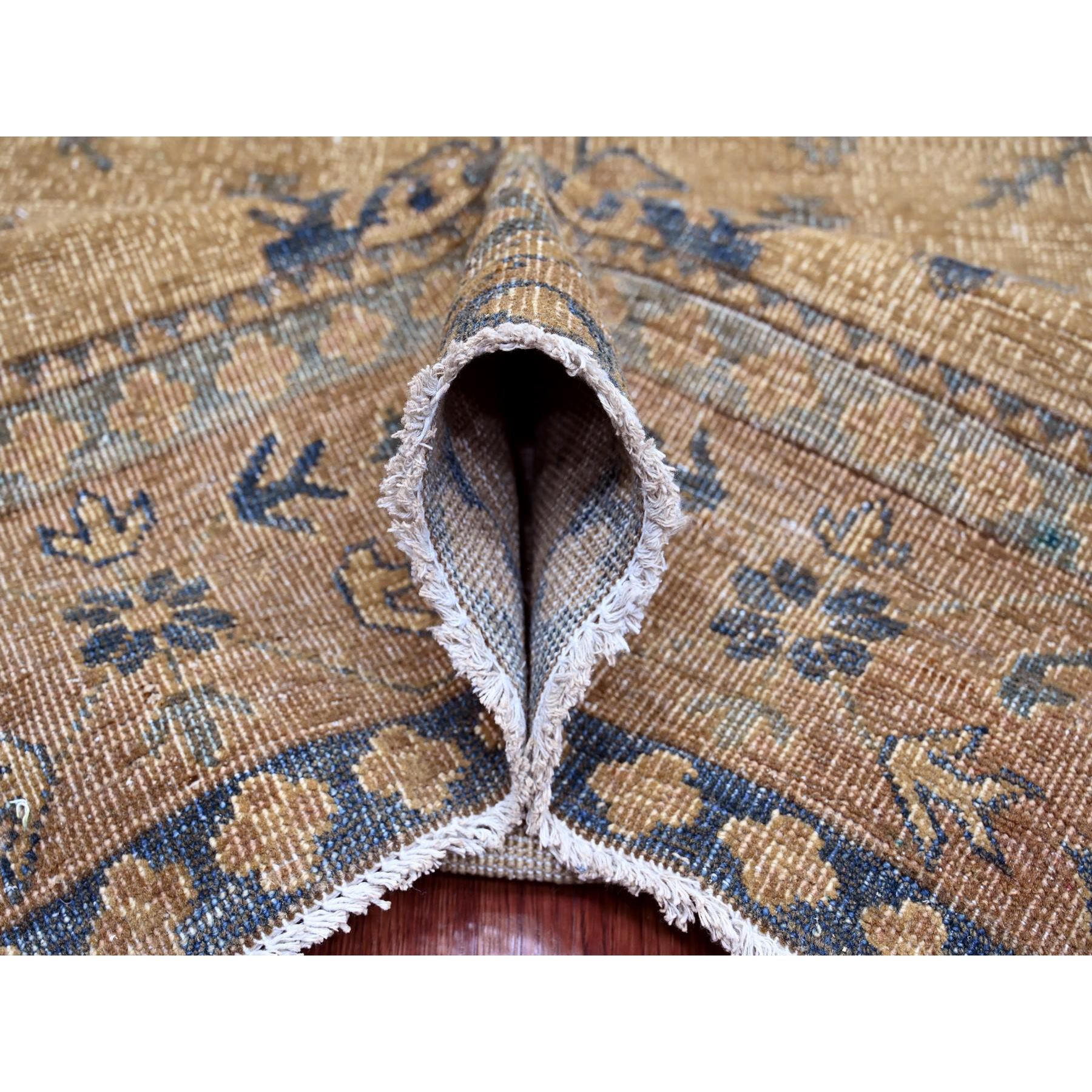 8'x9'1" Tawny Brown, Overdyed Kazak with All Over Geometric Pattern, Hand Knotted, 100% Wool, Squarish, Oriental Rug HR20736 - Image 5