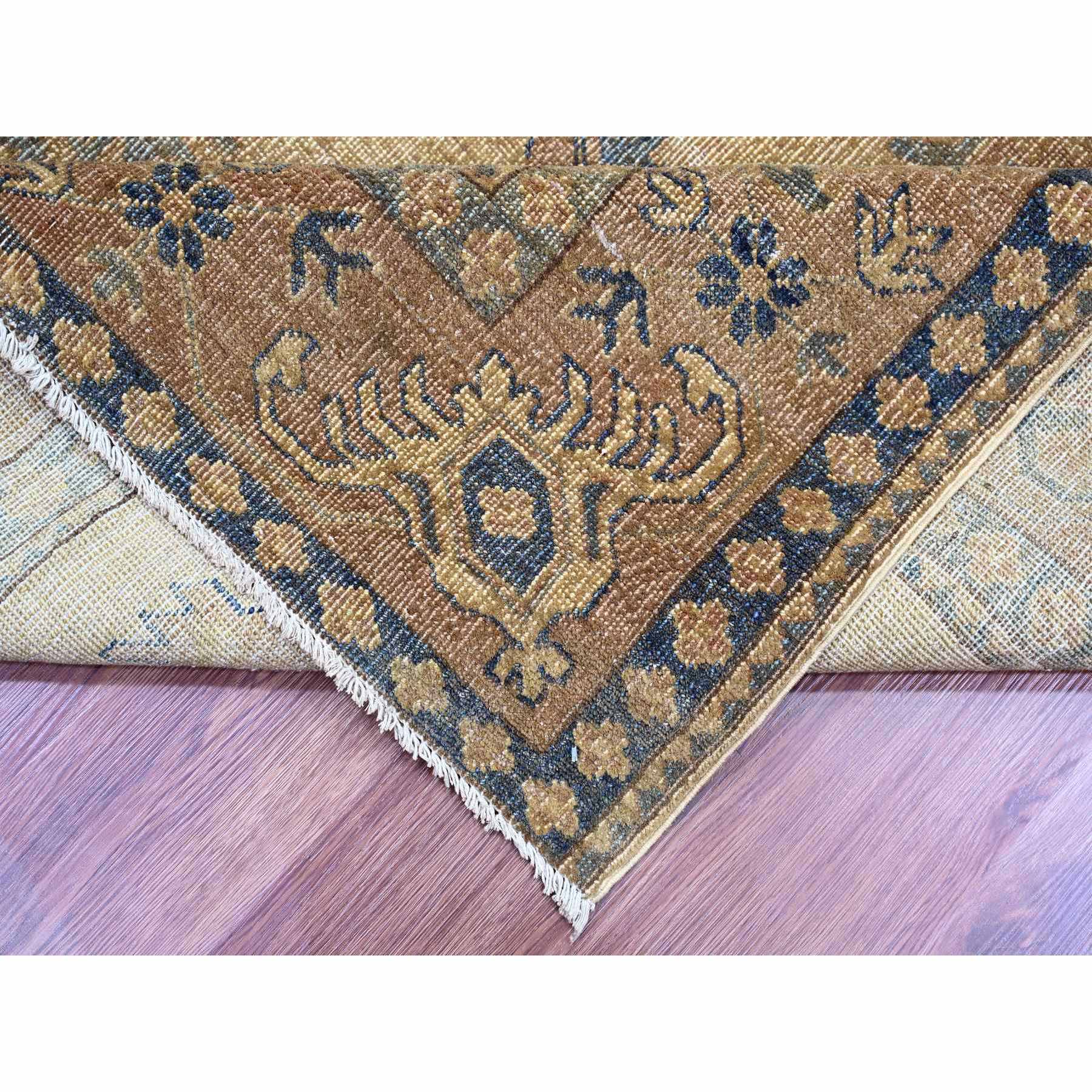 8'x9'1" Tawny Brown, Overdyed Kazak with All Over Geometric Pattern, Hand Knotted, 100% Wool, Squarish, Oriental Rug HR20736 - Image 6