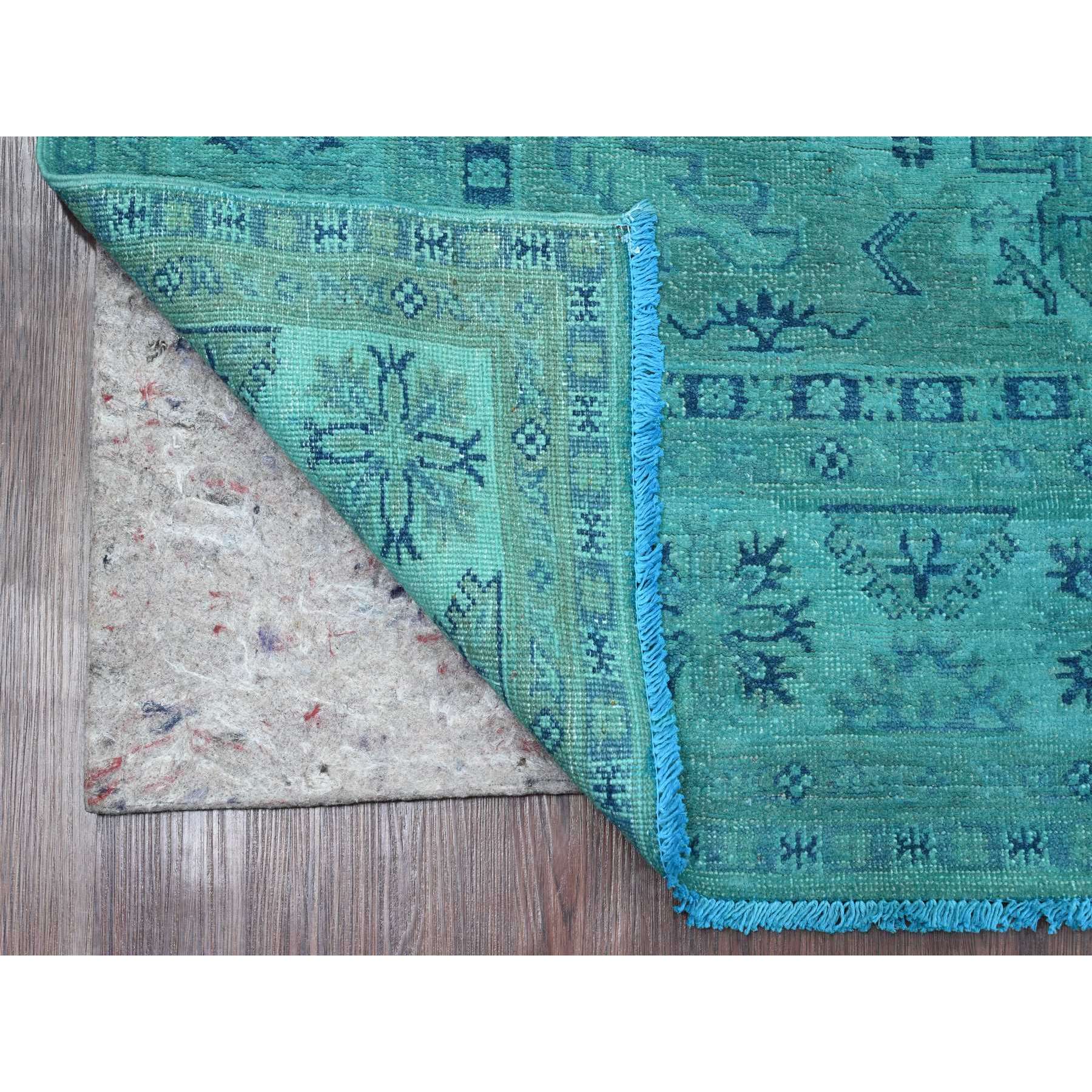 4'10'x6'3" Sapphire Blue, Overdyed Kazak with Geometric Medallions Design, Hand Knotted, 100% Wool, Oriental Rug HR20738 - Image 2