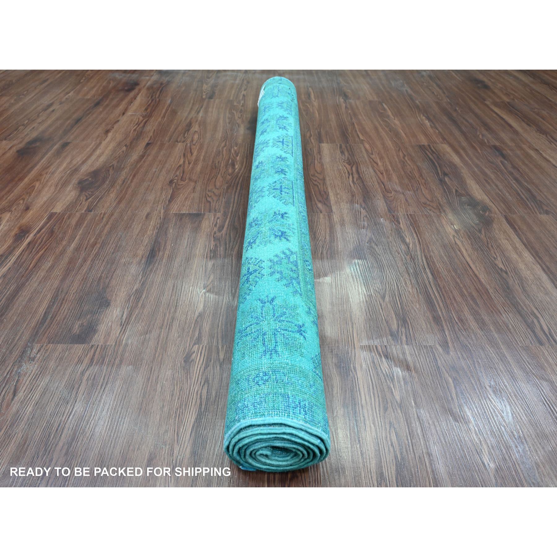 4'10'x6'3" Sapphire Blue, Overdyed Kazak with Geometric Medallions Design, Hand Knotted, 100% Wool, Oriental Rug HR20738 - Image 4