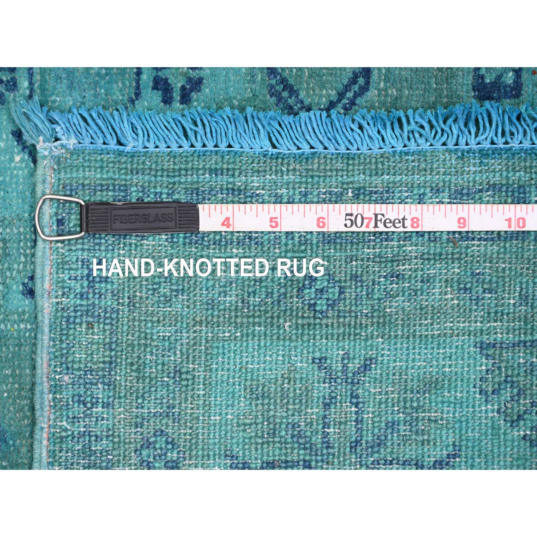 4'10'x6'3" Sapphire Blue, Overdyed Kazak with Geometric Medallions Design, Hand Knotted, 100% Wool, Oriental Rug HR20738 - Image 6