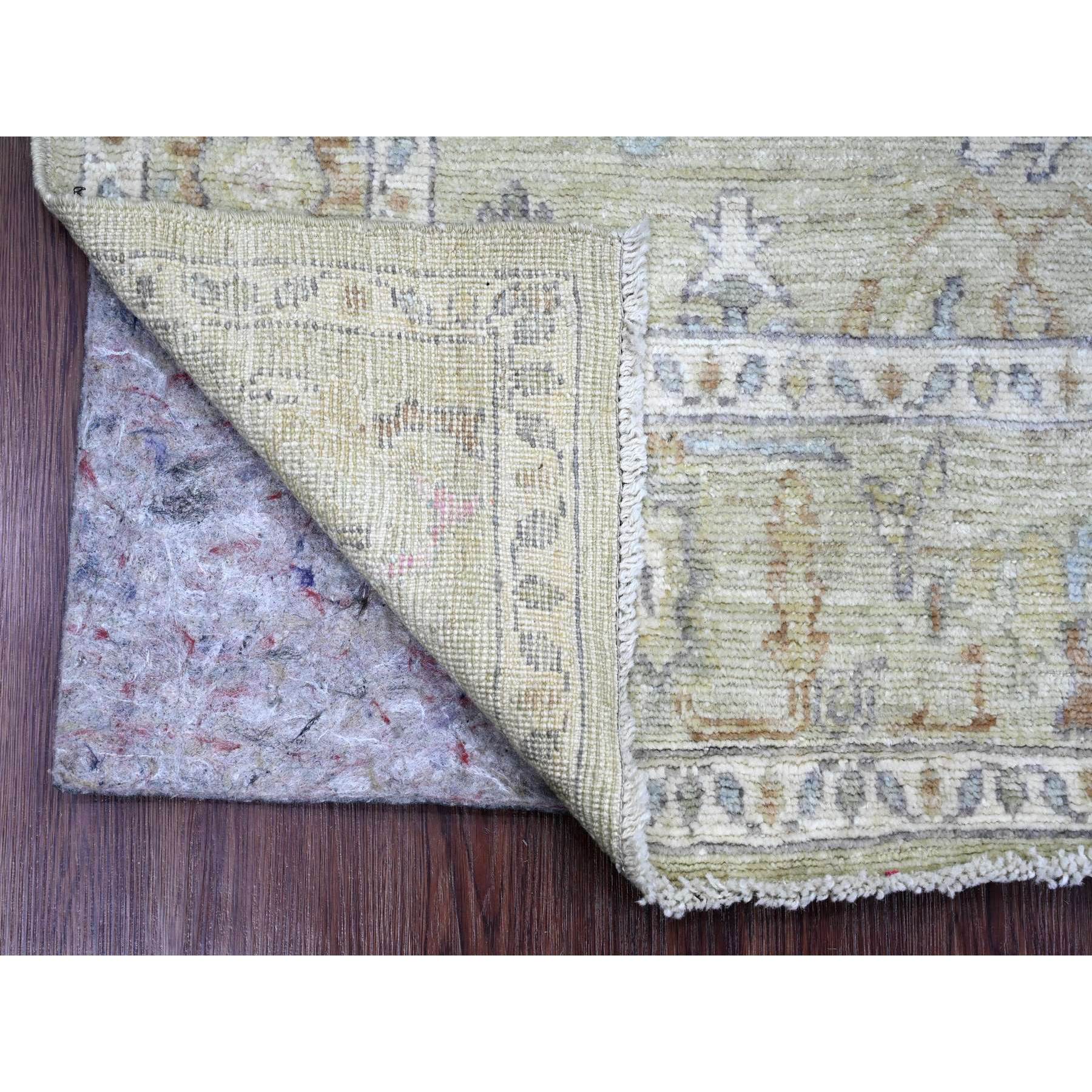 4'2"x4'2" Sage Green, Hand Knotted, Afghan Angora Oushak with Leaf Design, Vegetable Dyes, 100% Wool, Square, Oriental Rug HR20752 - Image 2