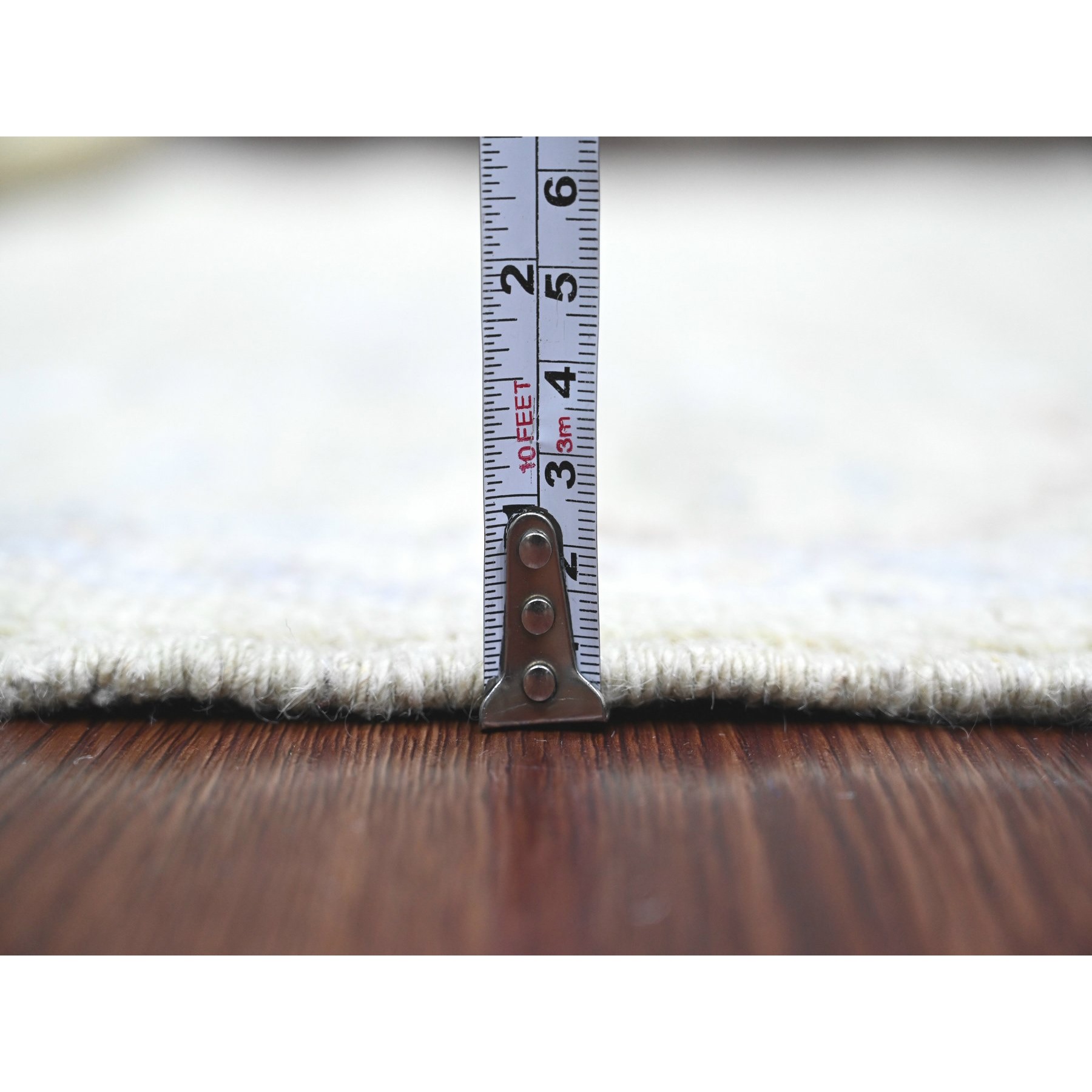 4'2"x4'2" Sage Green, Hand Knotted, Afghan Angora Oushak with Leaf Design, Vegetable Dyes, 100% Wool, Square, Oriental Rug HR20752 - Image 5