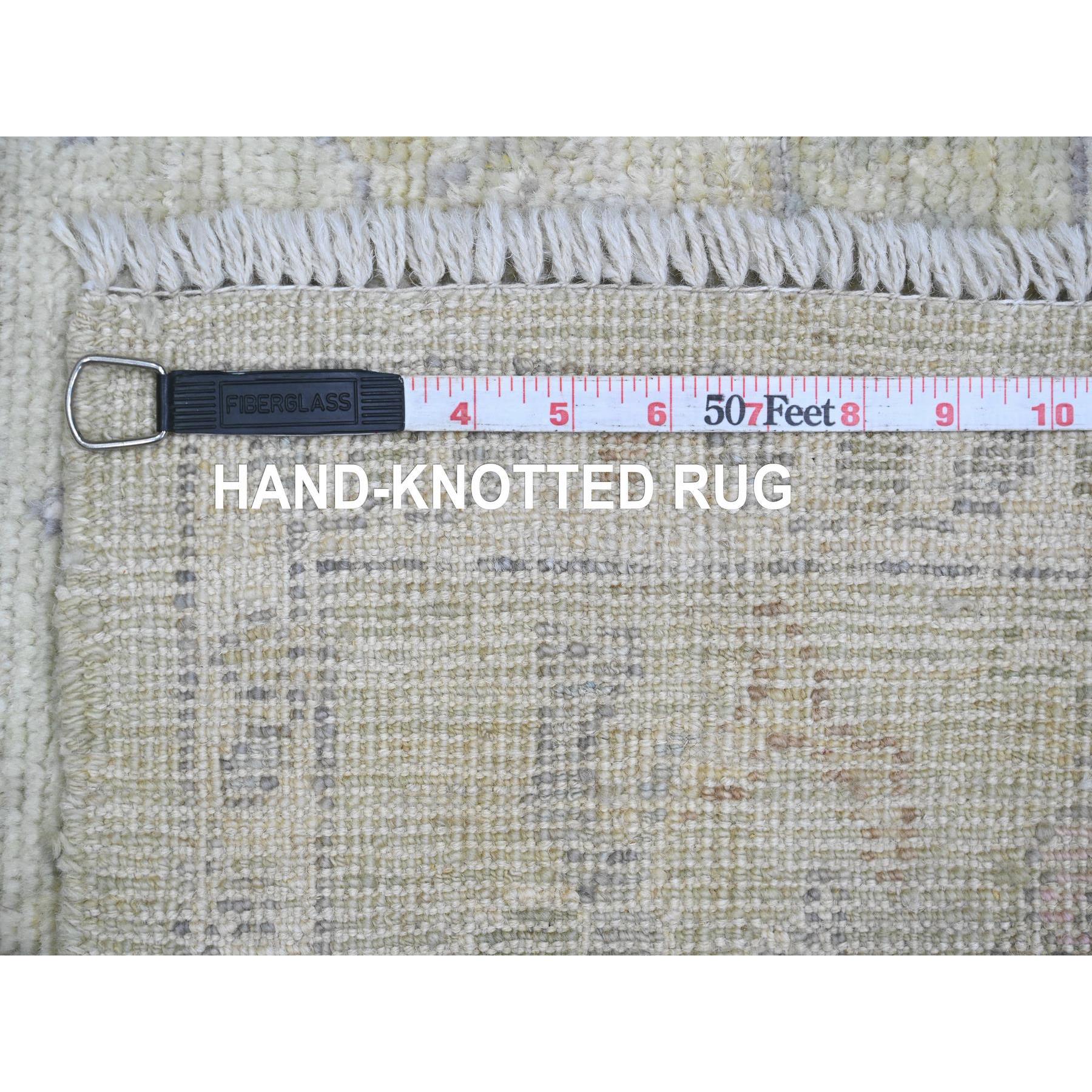 4'2"x4'2" Sage Green, Hand Knotted, Afghan Angora Oushak with Leaf Design, Vegetable Dyes, 100% Wool, Square, Oriental Rug HR20752 - Image 6