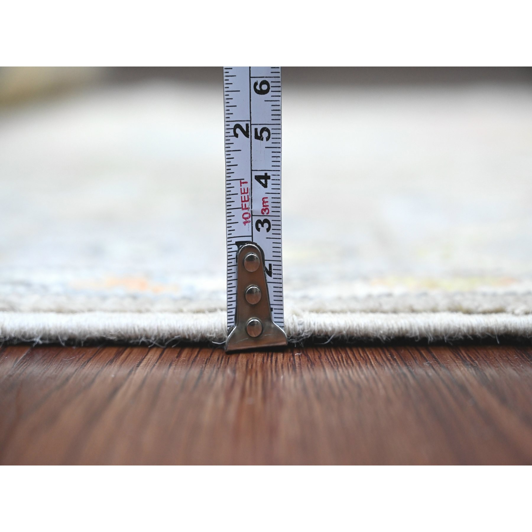 3'9"x12'1" Fossil Gray, Hand Knotted, Afghan Angora Oushak with Colorful Leaf Design, Vegetable Dyes, 100% Wool, Runner, Oriental Rug HR20759 - Image 5
