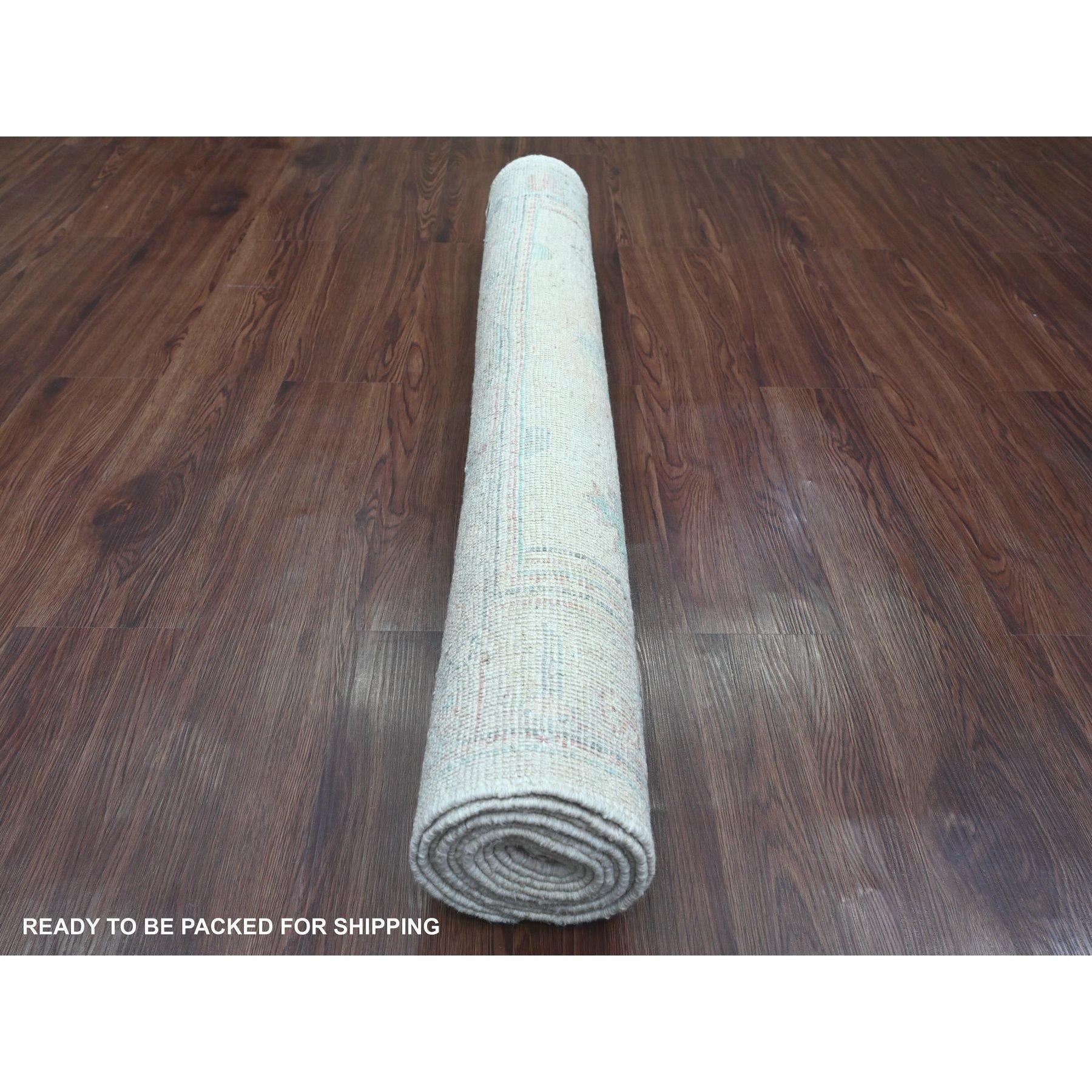 3'10"x10' Alabaster White, Hand Knotted, Afghan Angora Oushak with Colorful Leaf Design, Vegetable Dyes, 100% Wool, Runner, Oriental Rug HR20767 - Image 4