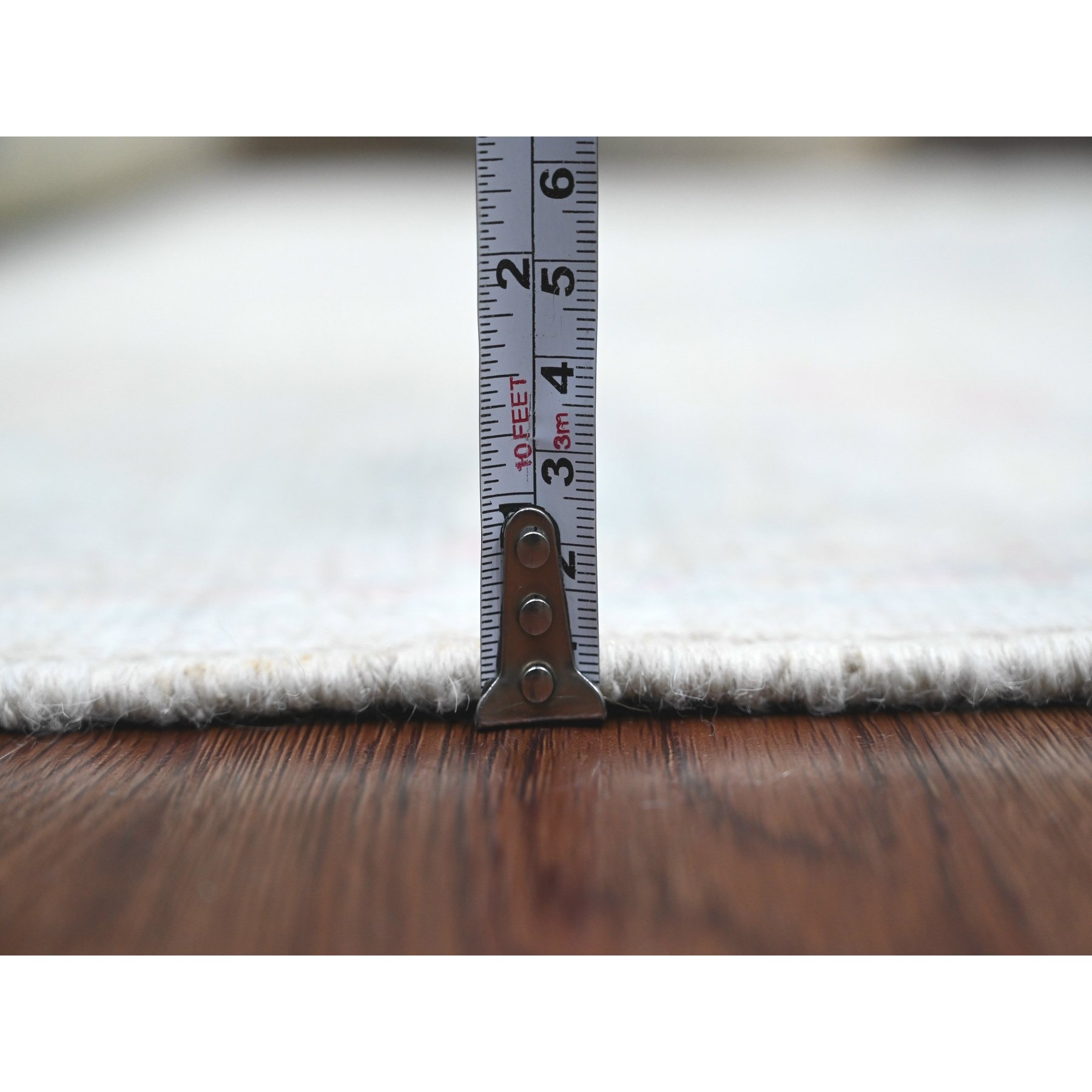 3'10"x10' Alabaster White, Hand Knotted, Afghan Angora Oushak with Colorful Leaf Design, Vegetable Dyes, 100% Wool, Runner, Oriental Rug HR20767 - Image 5