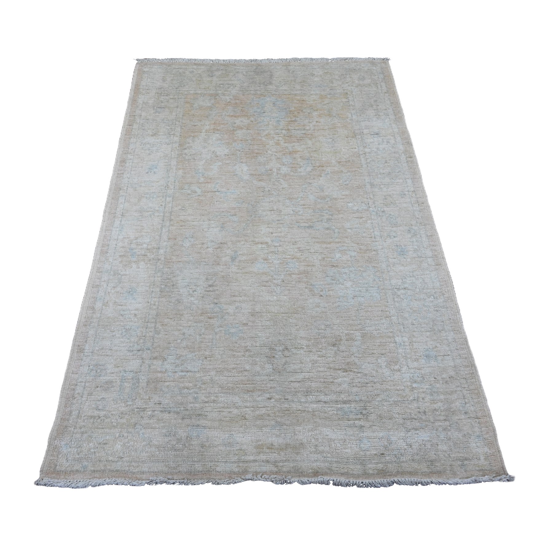 4'x5'9" Dark Vanilla Brown, 100% Wool, Afghan Angora Oushak with All Over Pattern, Hand Knotted, Veggie Dyes, Oriental Rug HR20768