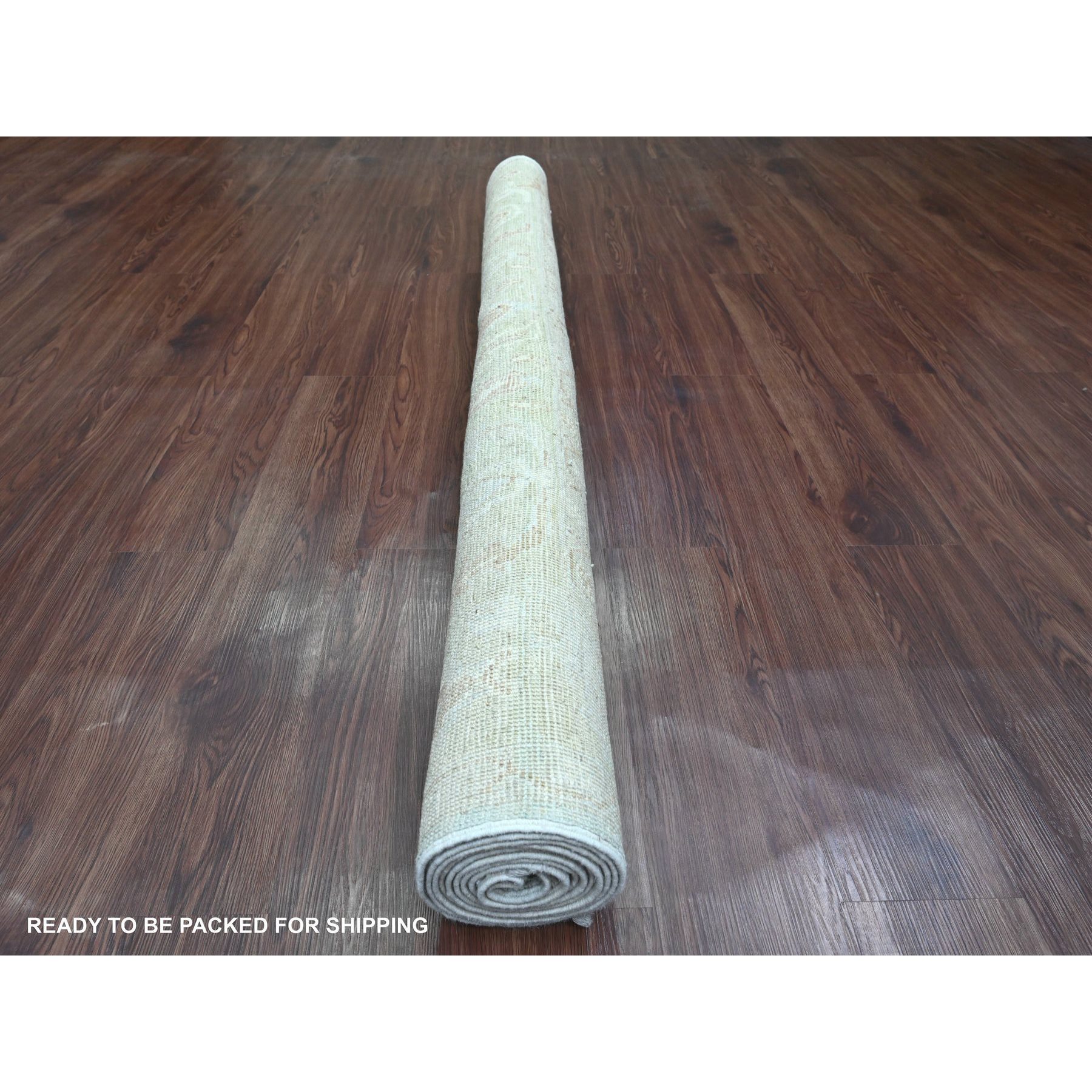 5'8"x9'2" Frost White, Afghan Angora Oushak with All Over Vines Design, Hand Knotted, Vegetable Dyes, 100% Wool, Oriental Rug HR20776 - Image 4