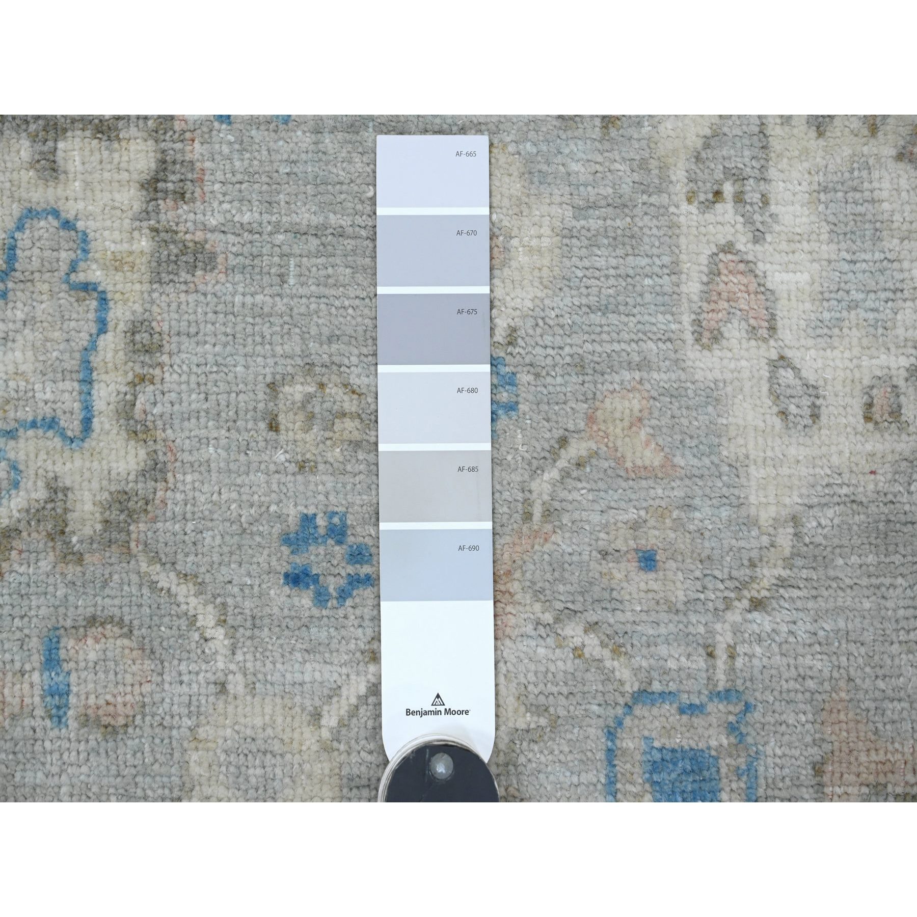 2'9"x9'7" Moonstruck Gray, Hand Knotted, Afghan Angora Oushak with All Over Vines Design, Veggie Dyes, 100% Wool, Runner, Oriental Rug HR20786 - Image 3