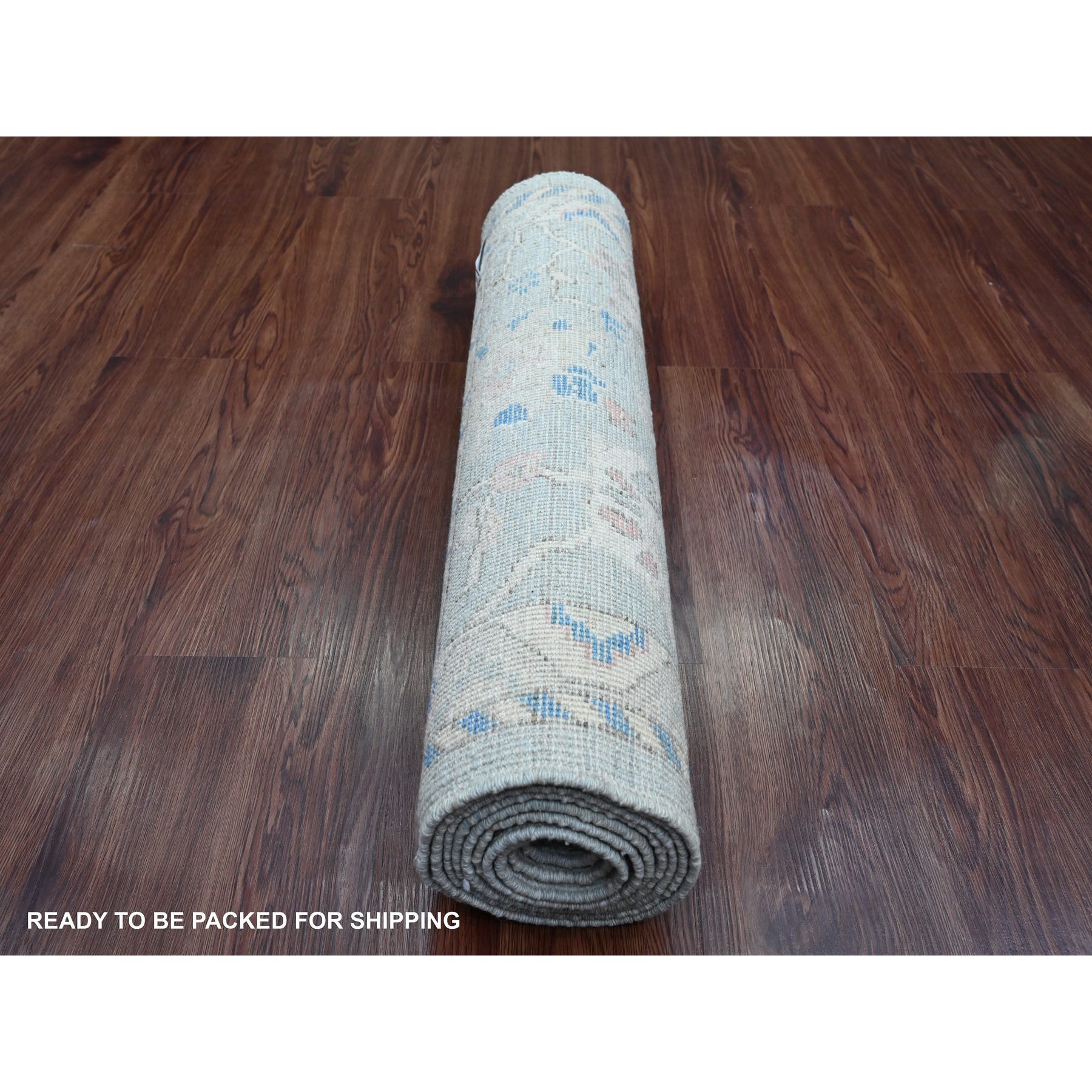 2'9"x9'7" Moonstruck Gray, Hand Knotted, Afghan Angora Oushak with All Over Vines Design, Veggie Dyes, 100% Wool, Runner, Oriental Rug HR20786 - Image 4