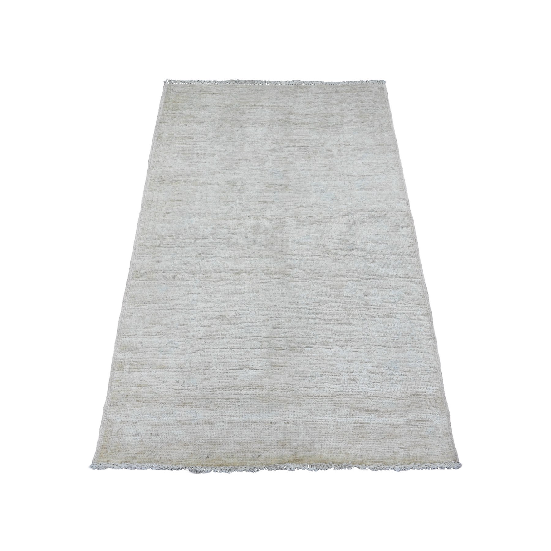 3'3"x5' Lace White, Pure Wool, Afghan Angora Oushak with All Over Pattern, Hand Knotted, Vegetable Dyes, Oriental Rug HR20801