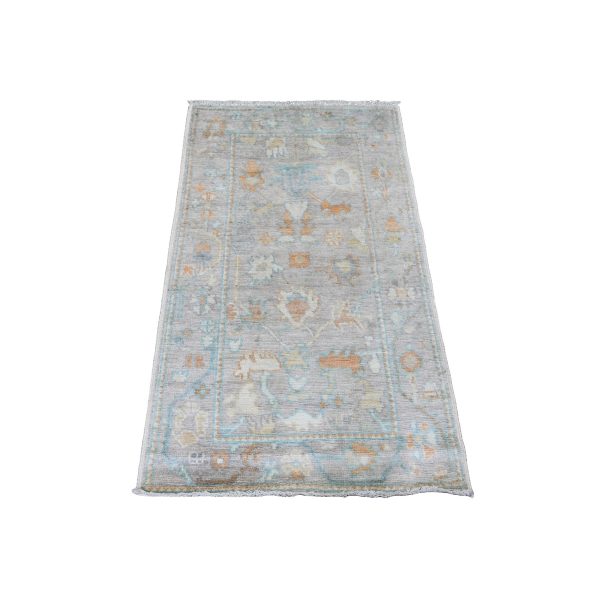2'10"x4'9" Oyster Gray, Afghan Angora Oushak with All Over Pattern, Hand Knotted, Natural Dyes, 100% Wool, Oriental Rug HR20805
