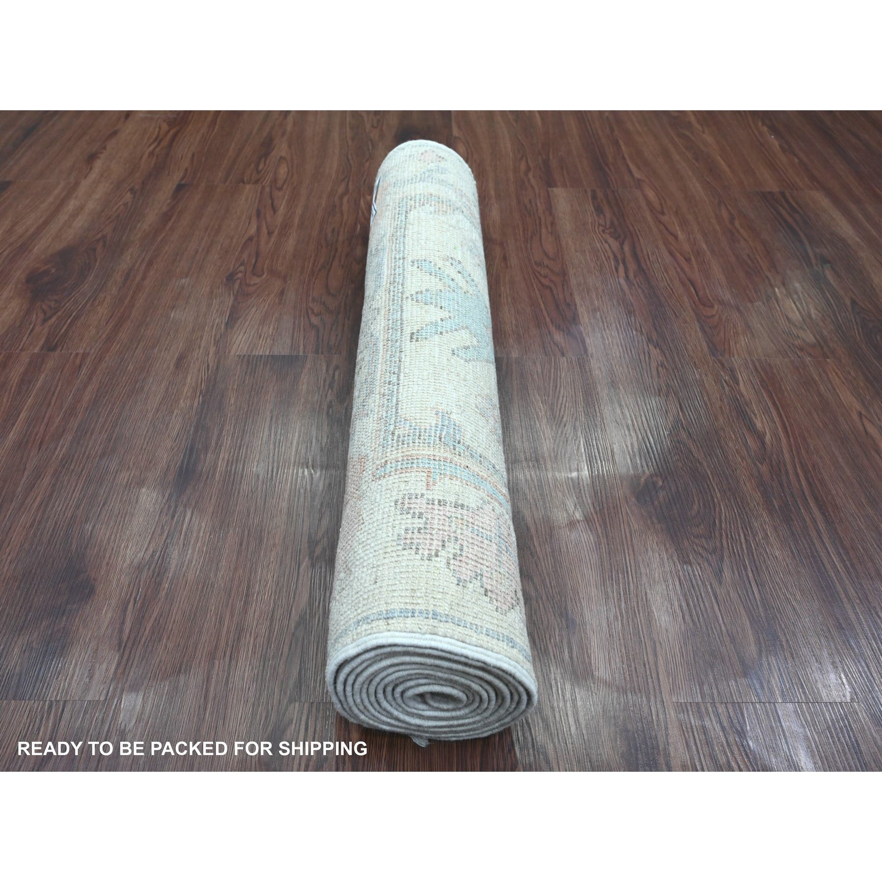 2'7"x9'6" Pearl White, Afghan Angora Oushak with All Over Pattern, Hand Knotted, Veggie Dyes, 100% Wool, Runner, Oriental Rug HR20813 - Image 4