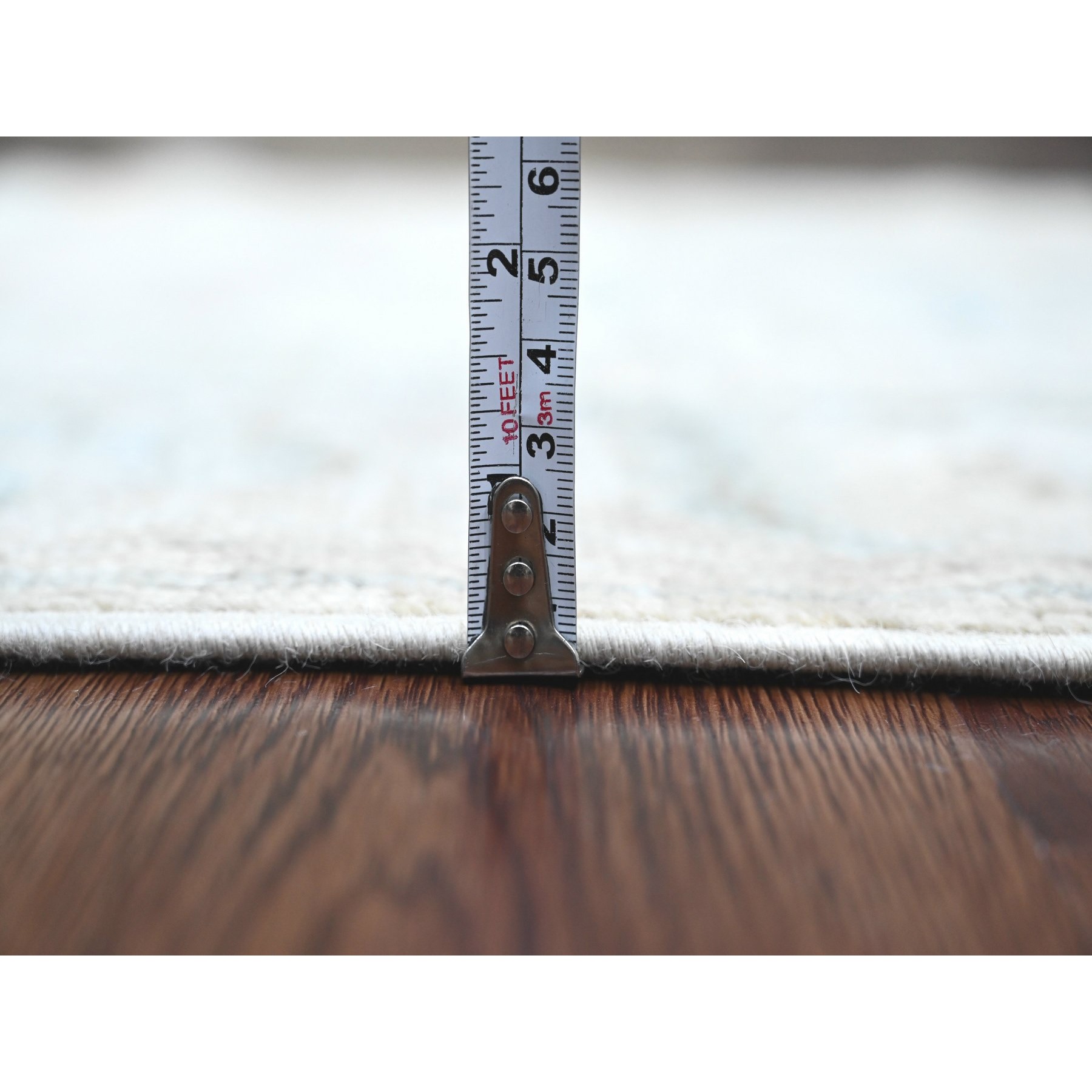 2'7"x9'6" Pearl White, Afghan Angora Oushak with All Over Pattern, Hand Knotted, Veggie Dyes, 100% Wool, Runner, Oriental Rug HR20813 - Image 5