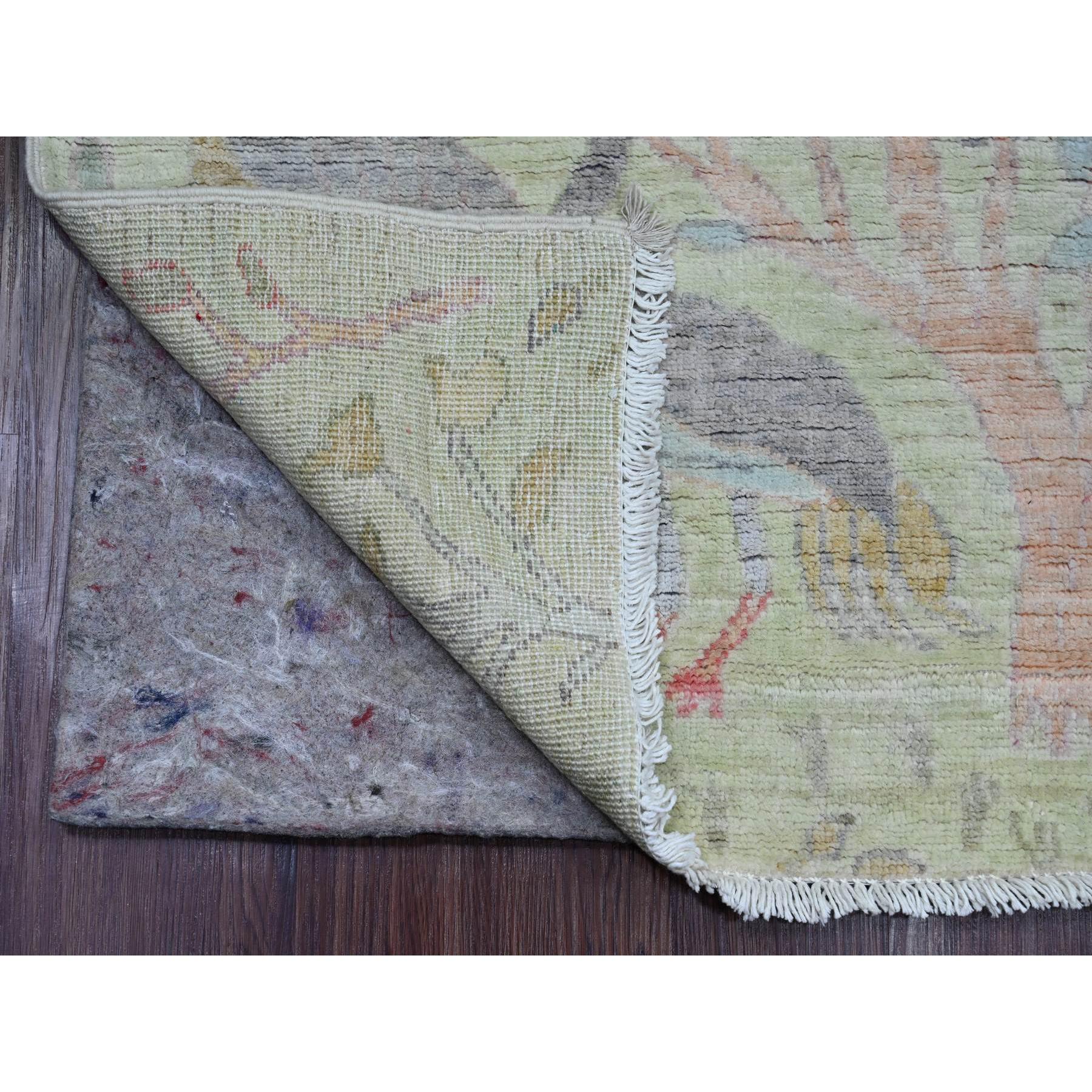 2'6"x11'4" Celadon Green, Afghan Peshawar with Birds of Paradise Design, Hand Knotted, Soft 100% Wool, Vegetable Dyes, Runner, Oriental Rug HR20854 - Image 2