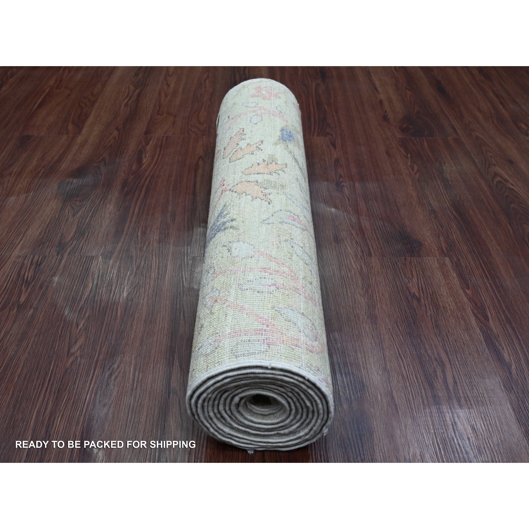 2'6"x11'4" Celadon Green, Afghan Peshawar with Birds of Paradise Design, Hand Knotted, Soft 100% Wool, Vegetable Dyes, Runner, Oriental Rug HR20854 - Image 4