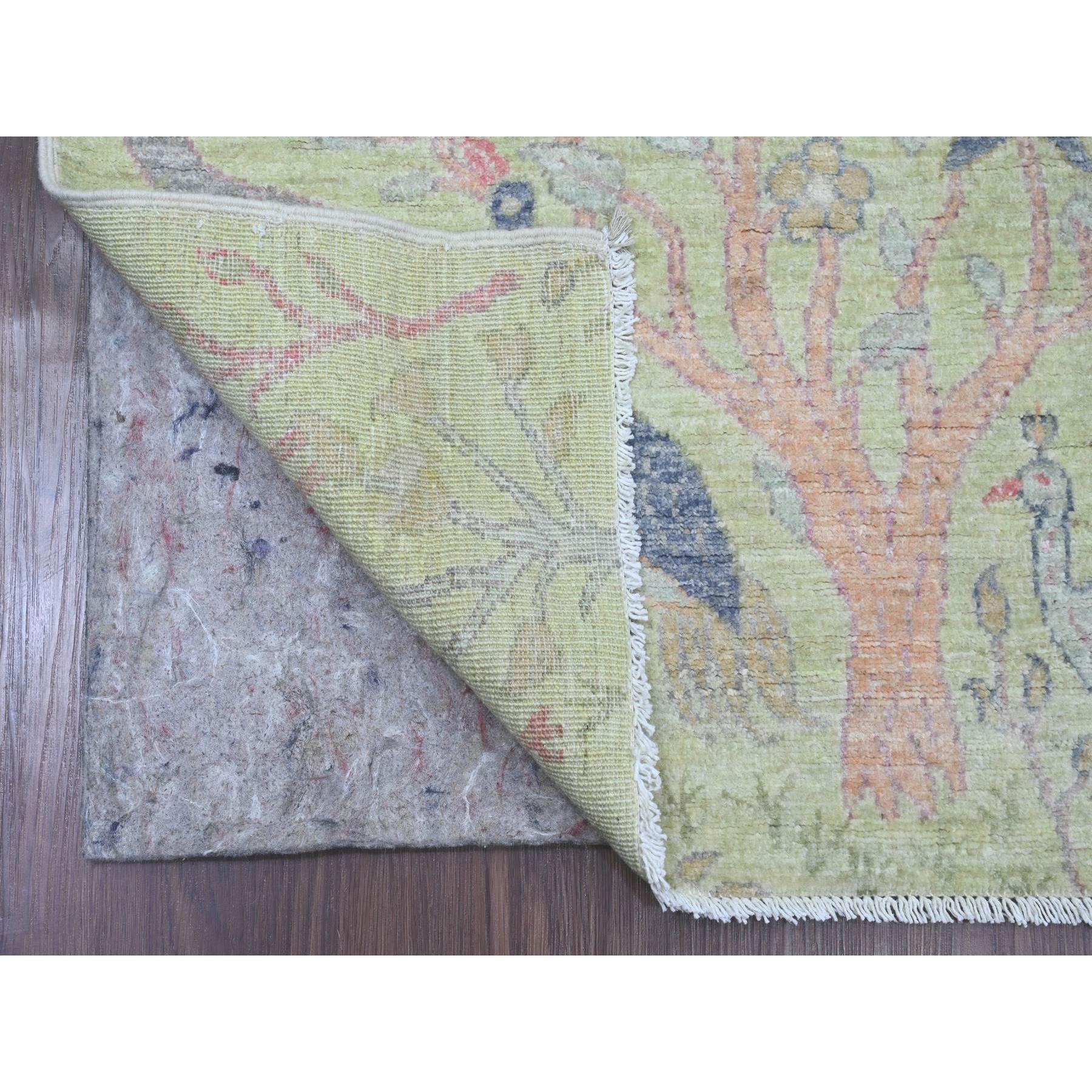 2'5"x9'9" Olive Green, Afghan Peshawar with Birds of Paradise Design, Hand Knotted, Soft Wool, Veggie Dyes, Runner, Oriental Rug HR20856 - Image 2