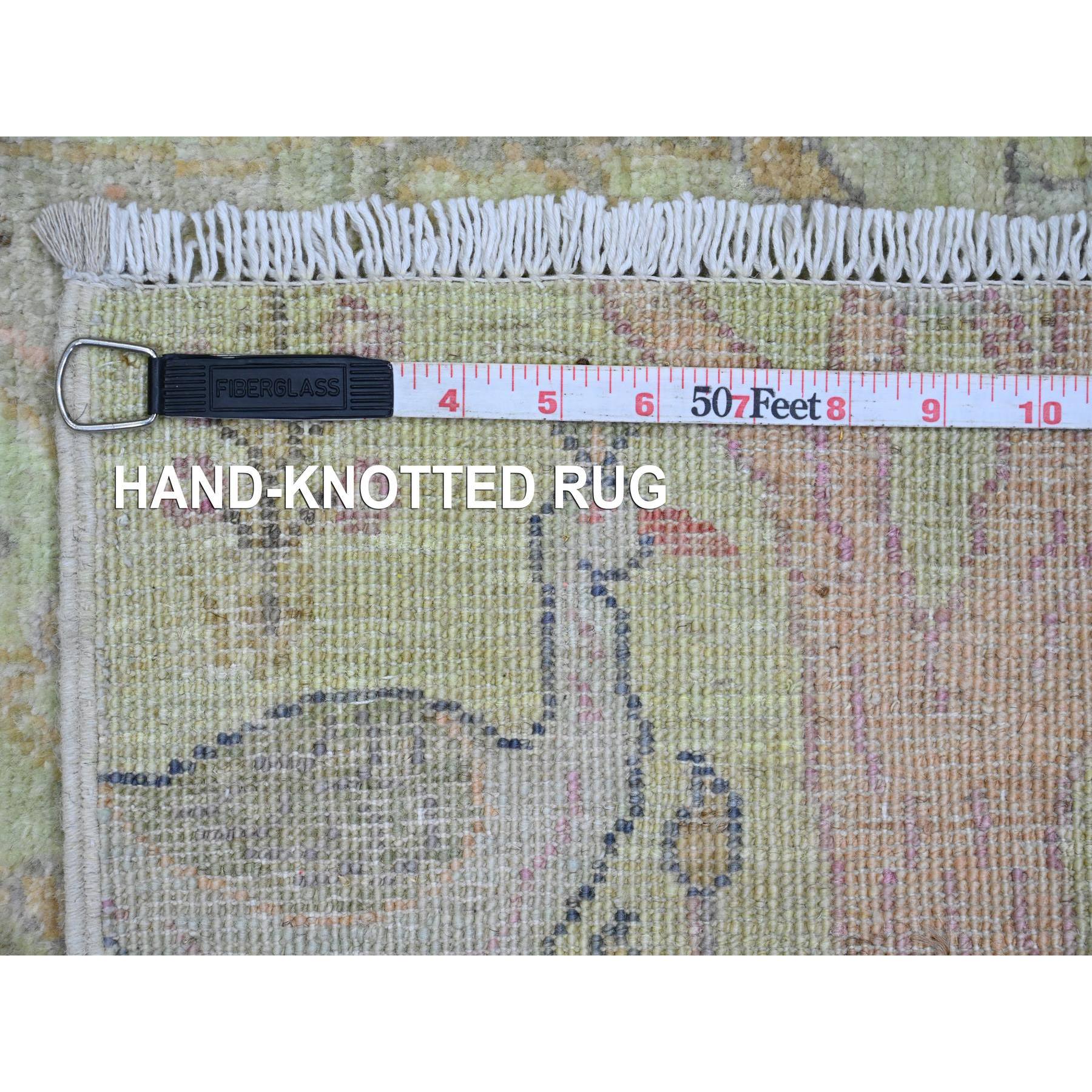 2'5"x9'9" Olive Green, Afghan Peshawar with Birds of Paradise Design, Hand Knotted, Soft Wool, Veggie Dyes, Runner, Oriental Rug HR20856 - Image 6
