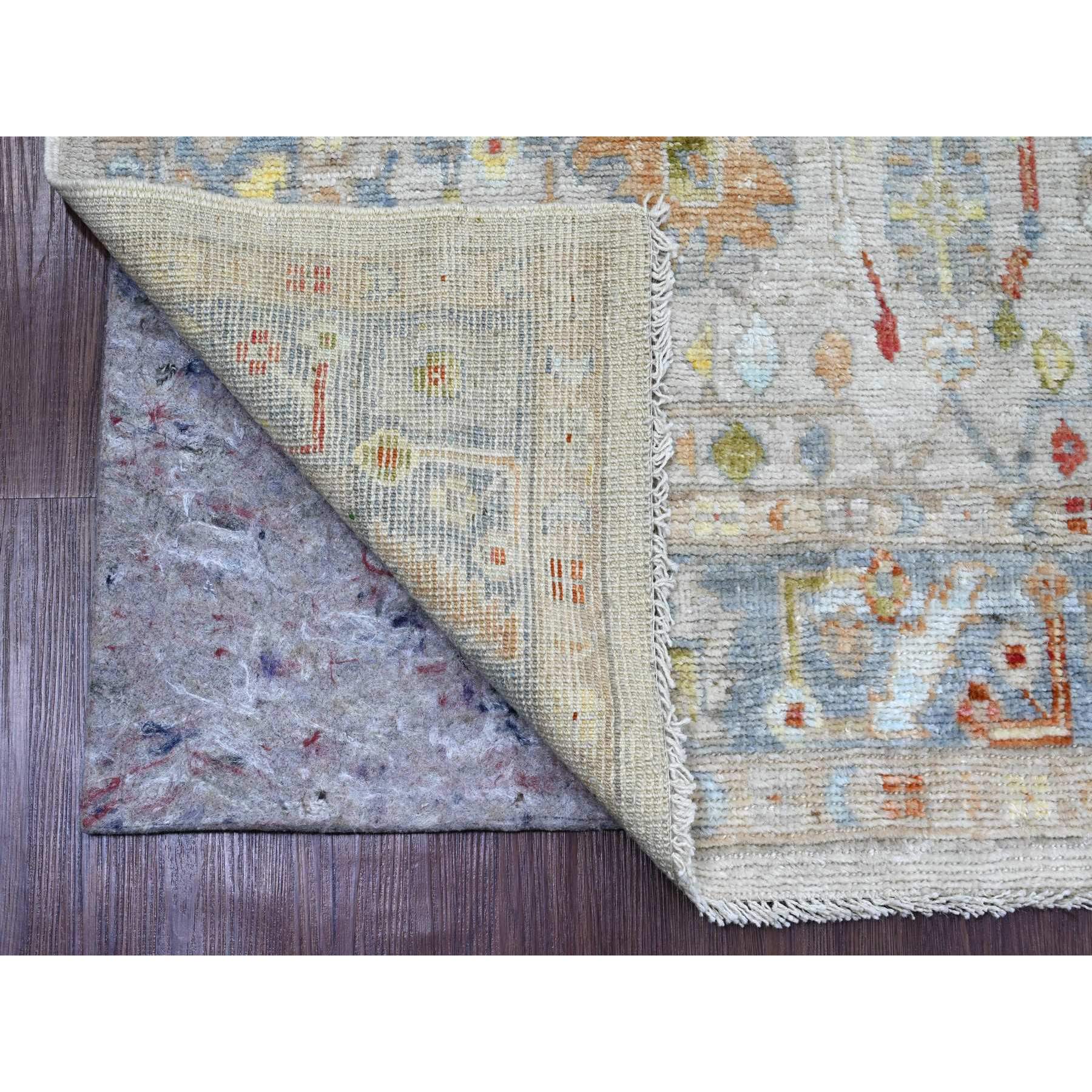 4'1"x10'1" Cascading White, Hand Knotted, Afghan Angora Oushak with All Over Leaf Design, Veggie Dyes, Pure Wool, Wide Runner, Oriental Rug HR20877 - Image 2
