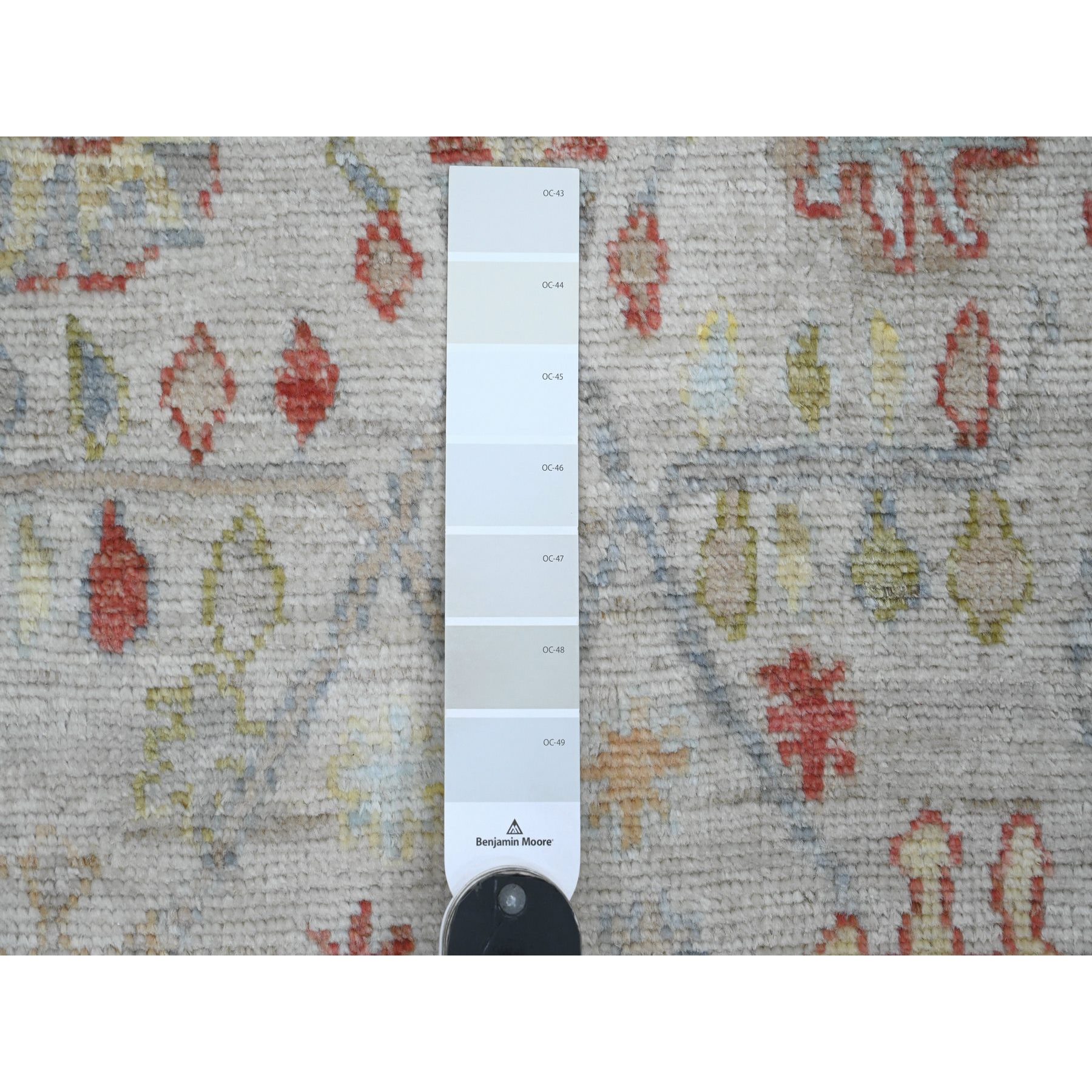 4'1"x10'1" Cascading White, Hand Knotted, Afghan Angora Oushak with All Over Leaf Design, Veggie Dyes, Pure Wool, Wide Runner, Oriental Rug HR20877 - Image 3
