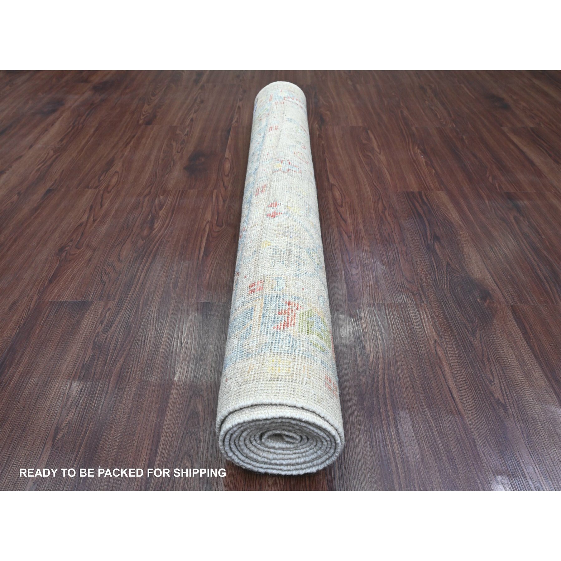4'1"x10'1" Cascading White, Hand Knotted, Afghan Angora Oushak with All Over Leaf Design, Veggie Dyes, Pure Wool, Wide Runner, Oriental Rug HR20877 - Image 4