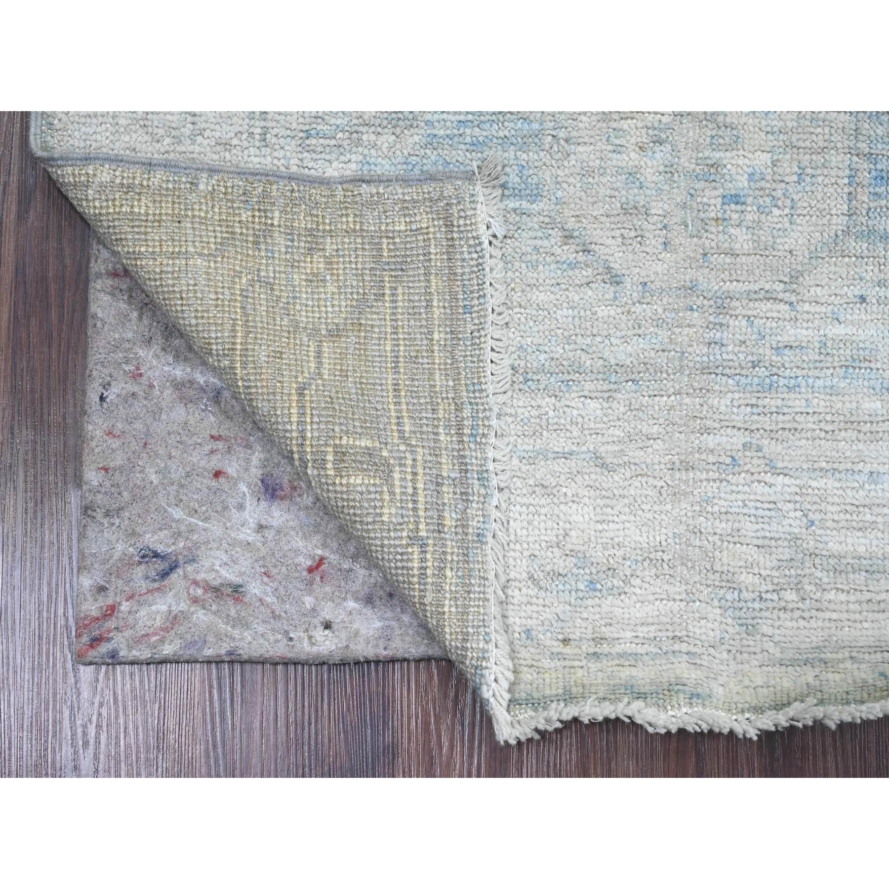 2'10"x9'7" Stone Blue, Afghan Angora Oushak with Leaf Design, Natural Dyes, Pure Wool, Hand Knotted, Runner, Oriental Rug HR20884 - Image 2